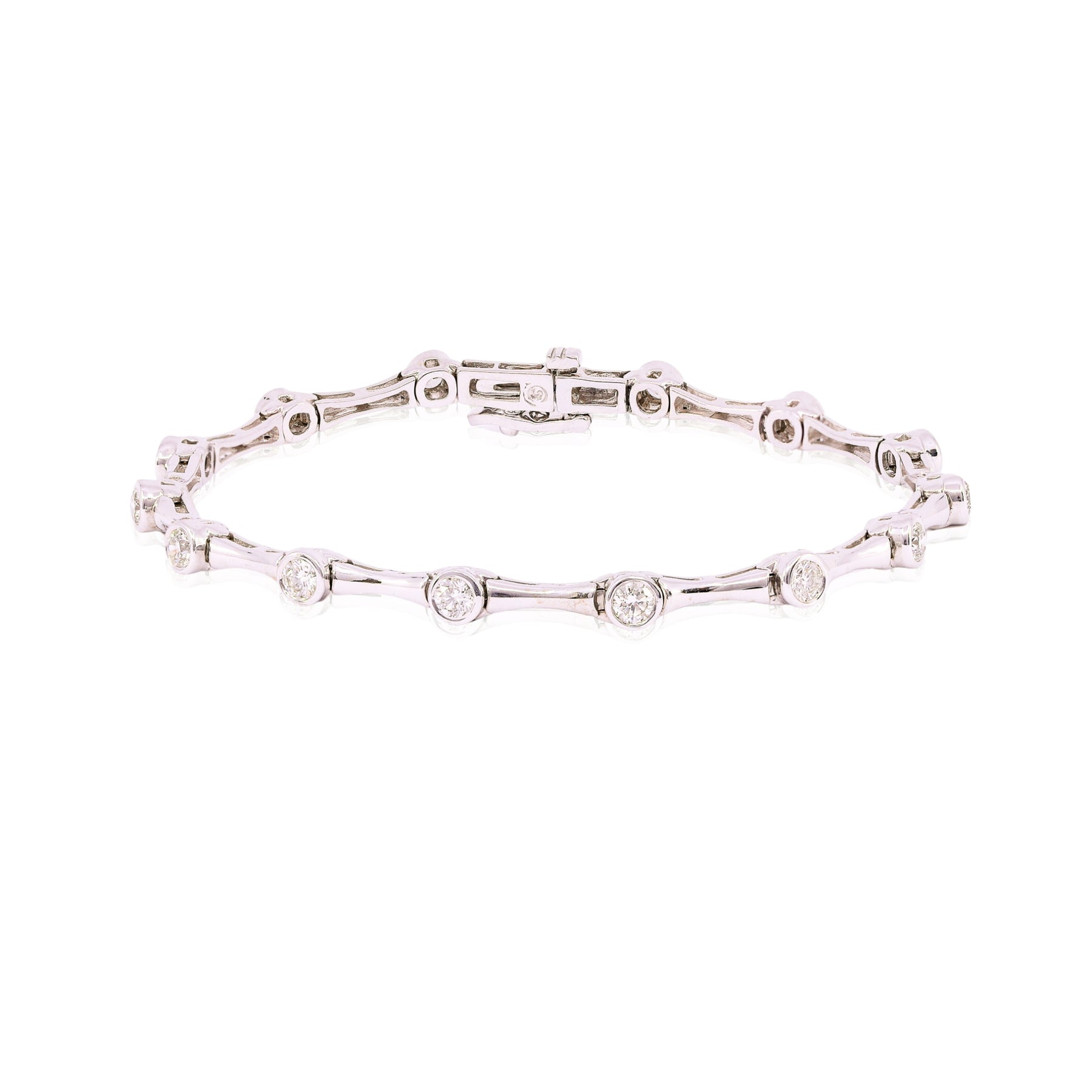 14K WHITE GOLD DIAMOND BAR LINK BRACELET - 1.53CTW