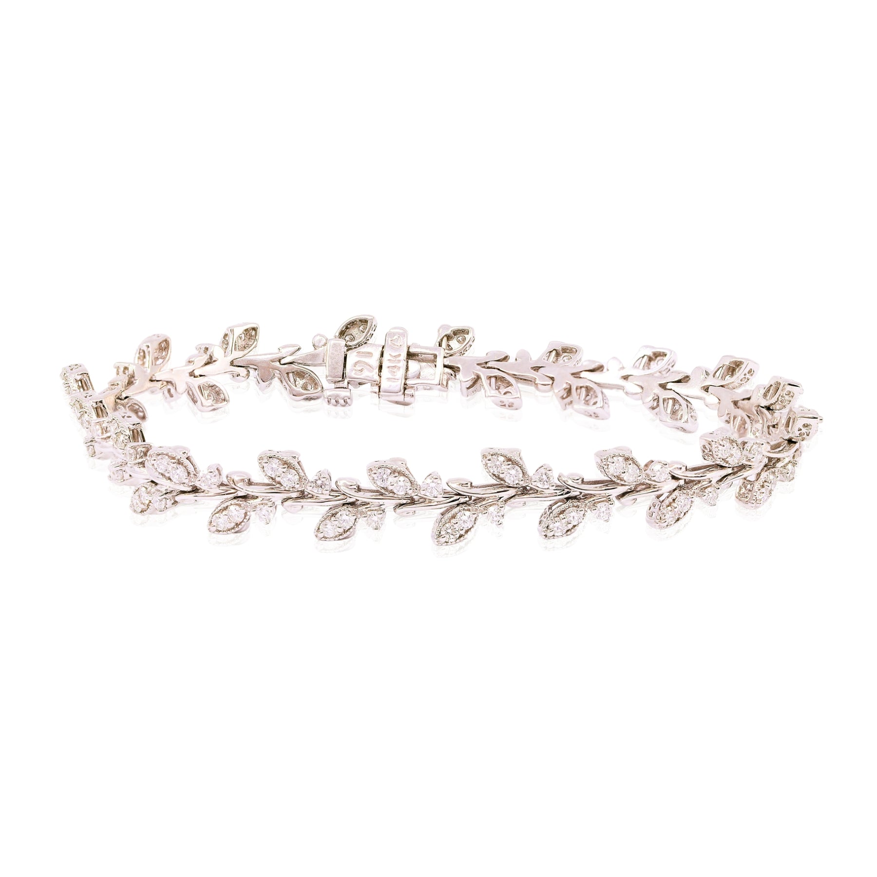 14K WHITE GOLD LEAF DIAMOND BRACELET - 2.00CTW