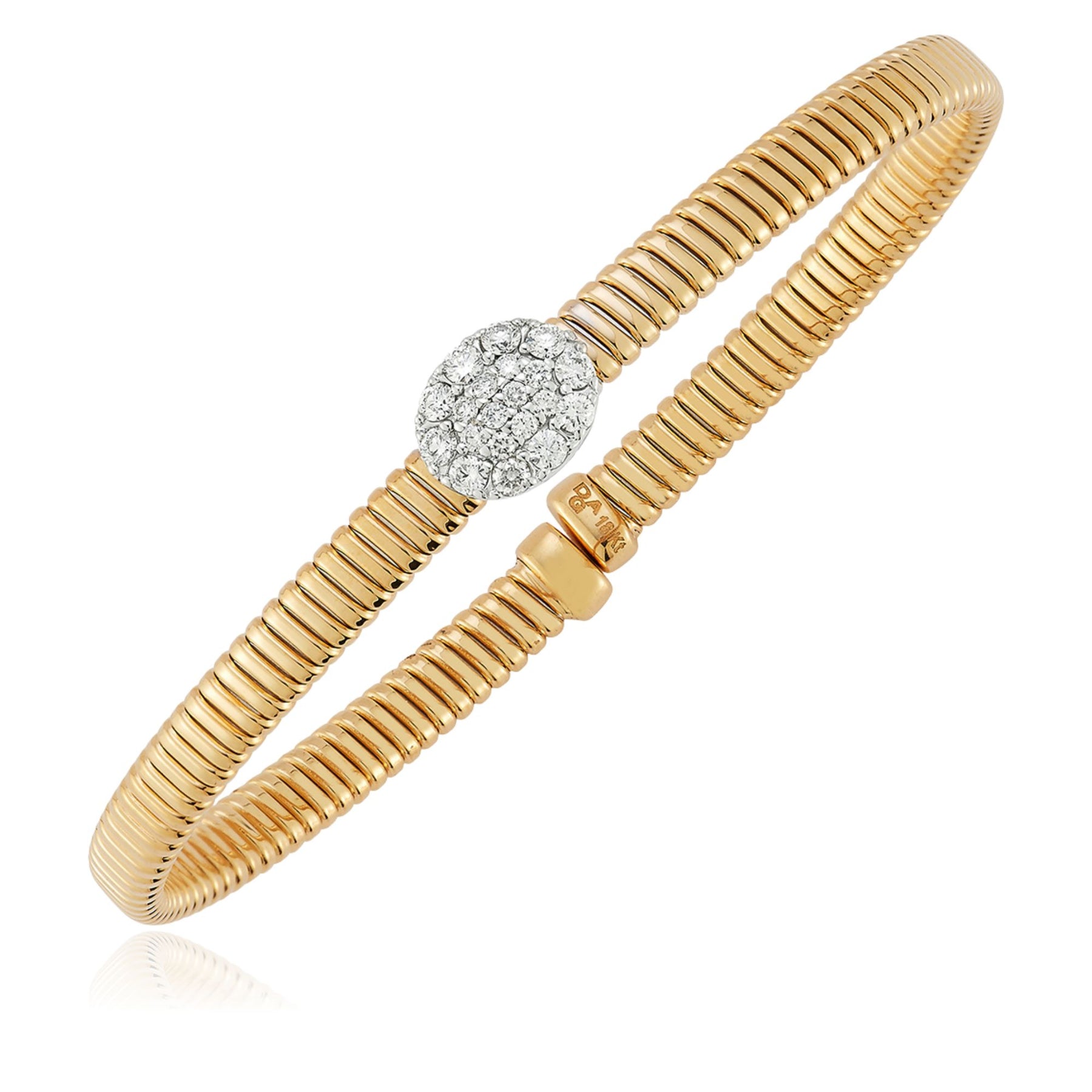 18K YELLOW GOLD FLEXIBLE DIAMOND RIBBED CUFF BRACELET - 0.40CTW  228-06212