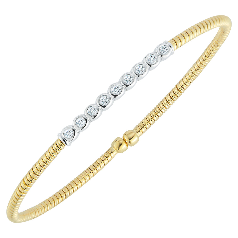 18K YELLOW GOLD FLEXIBLE DIAMOND RIBBED CUFF BRACELET - 0.50CTW  228-06213
