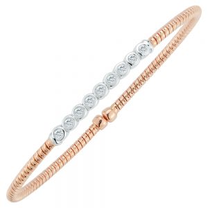 18K ROSE GOLD FLEXIBLE DIAMOND RIBBED CUFFED BRACELET - 0.50CTW  228-06214
