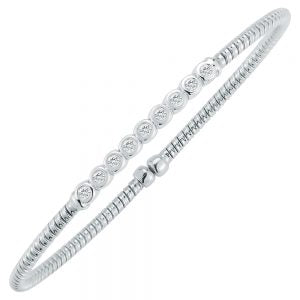 18K WHITE GOLD FLEXIBLE DIAMOND RIBBED CUFF BRACELET - 0.50CTW  228-06215
