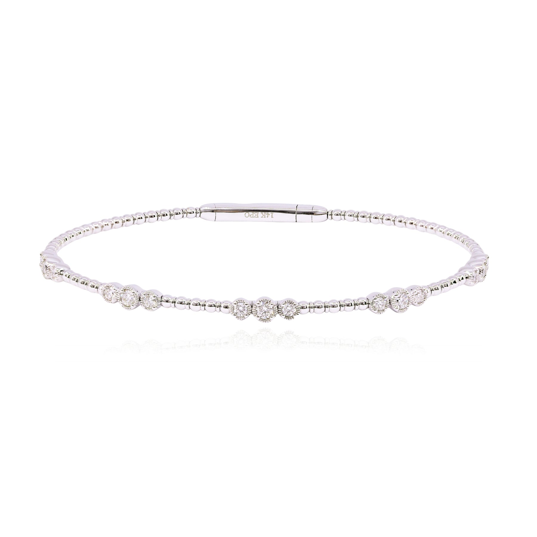 14K WHITE GOLD FLEXIBLE DIAMOND STATION BANGLE BRACELET 0.48CTW