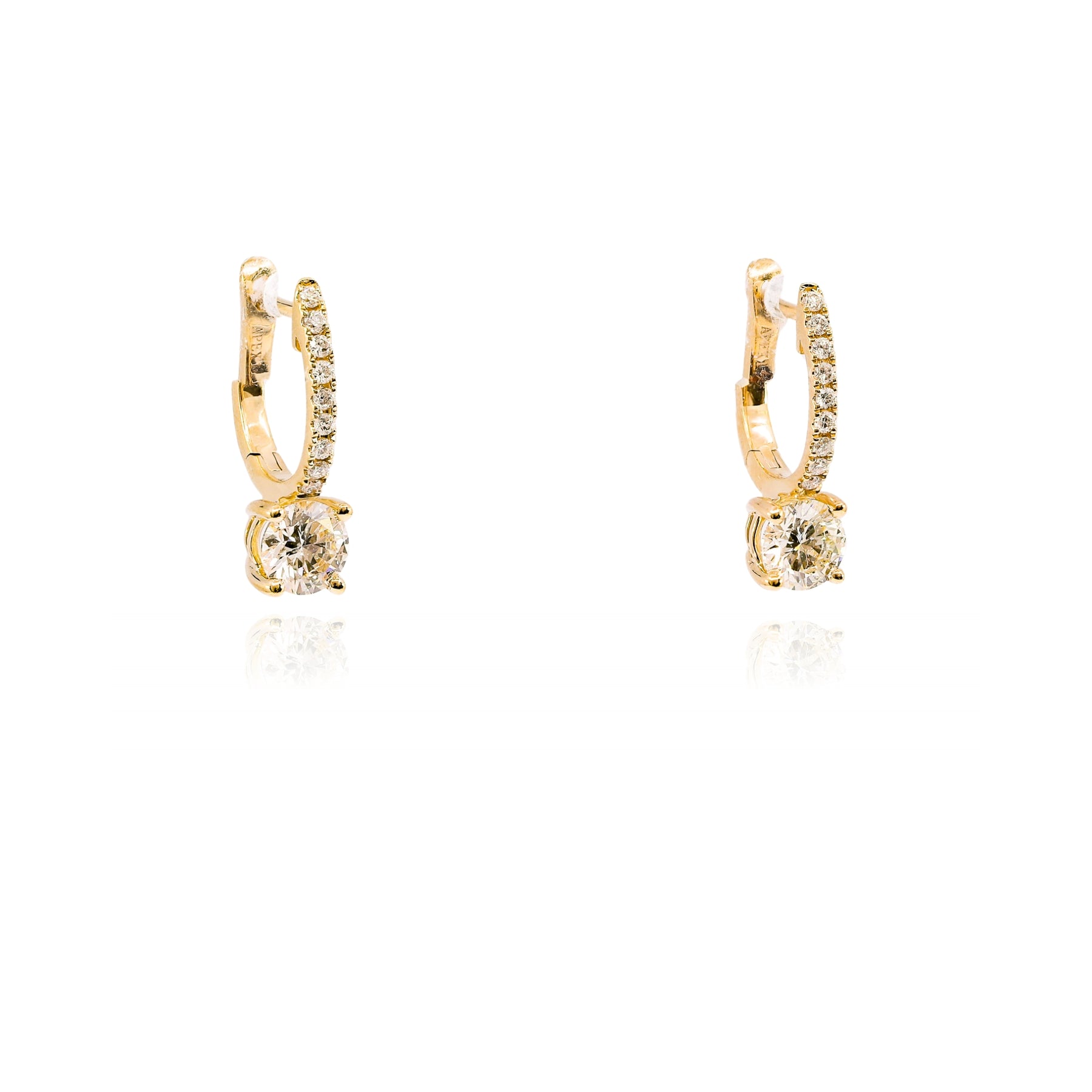 14K YELLOW GOLD DIAMOND DROP HOOP EARRINGS - 1.15CTW