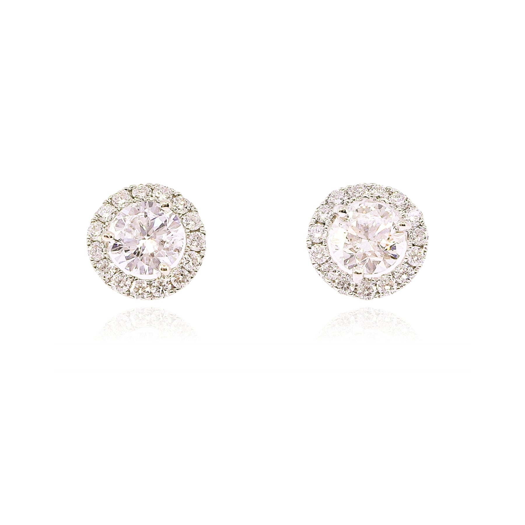 14K WHITE GOLD DIAMOND HALO STUD EARRINGS - 1.56CTW