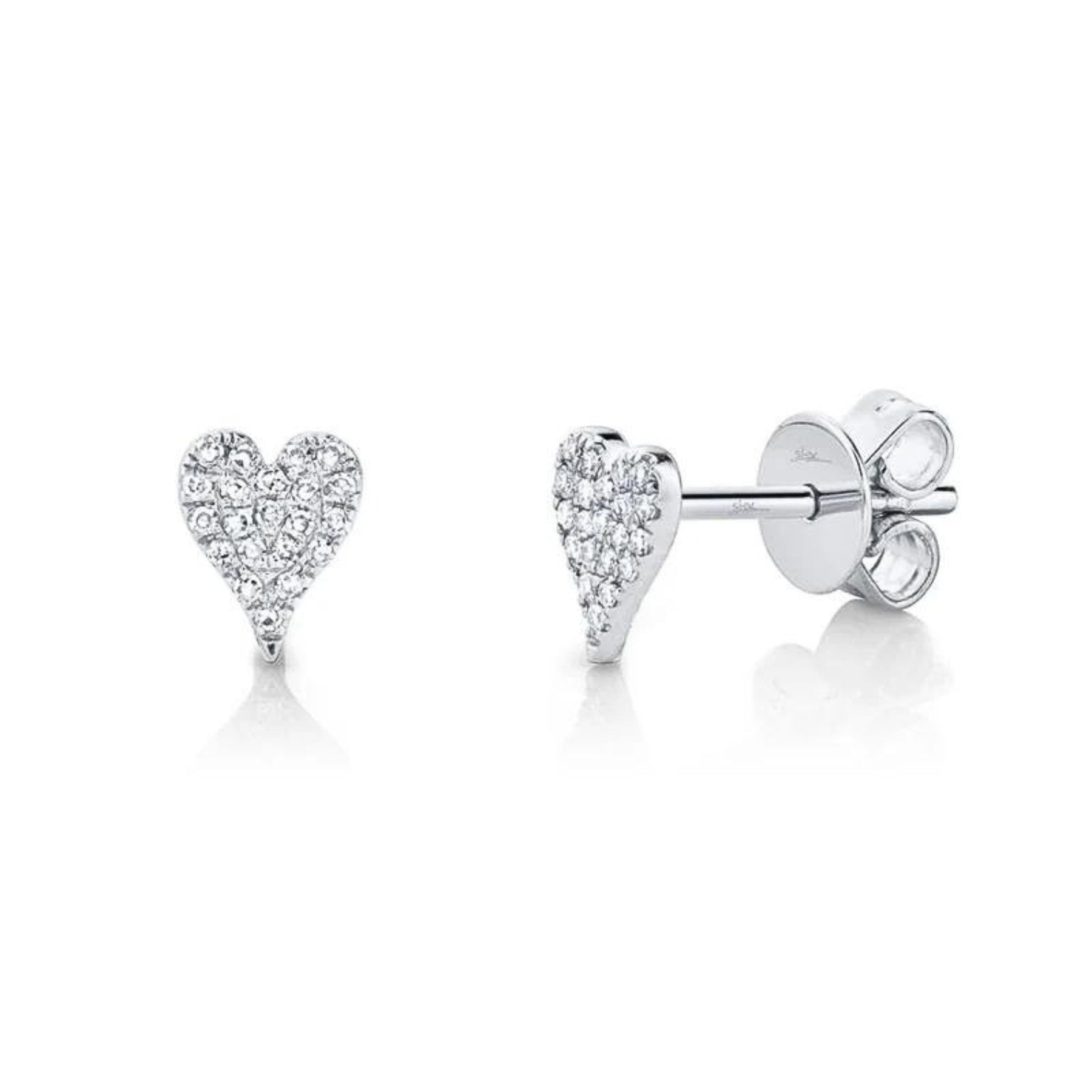 SHY CREATION 14K WHITE GOLD PAVE HEART DIAMOND EARRINGS - 0.10CTW