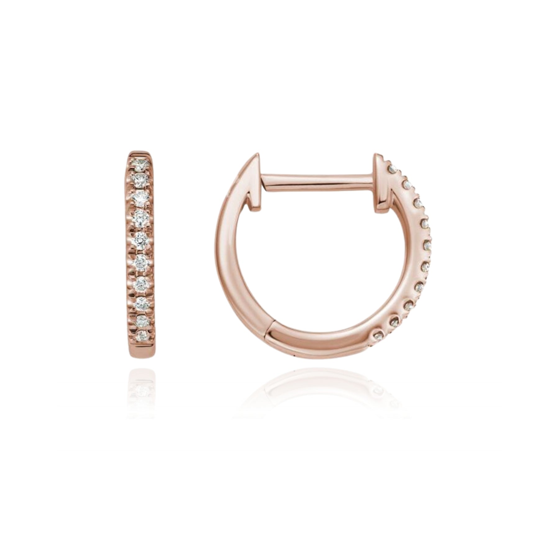 14K ROSE GOLD DIAMOND HUGGIE HOOP EARRINGS - 0.10CTW