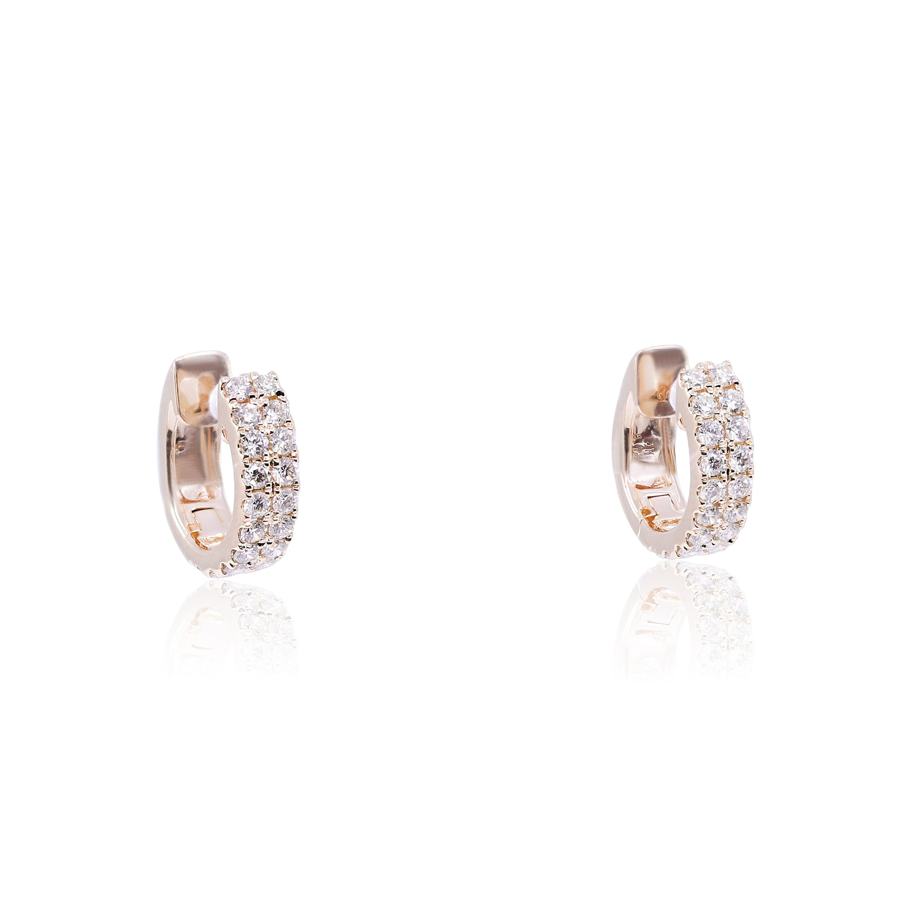 14K YELLOW GOLD DIAMOND 2 ROW HUGGIE HOOP EARRINGS - 0.73CTW