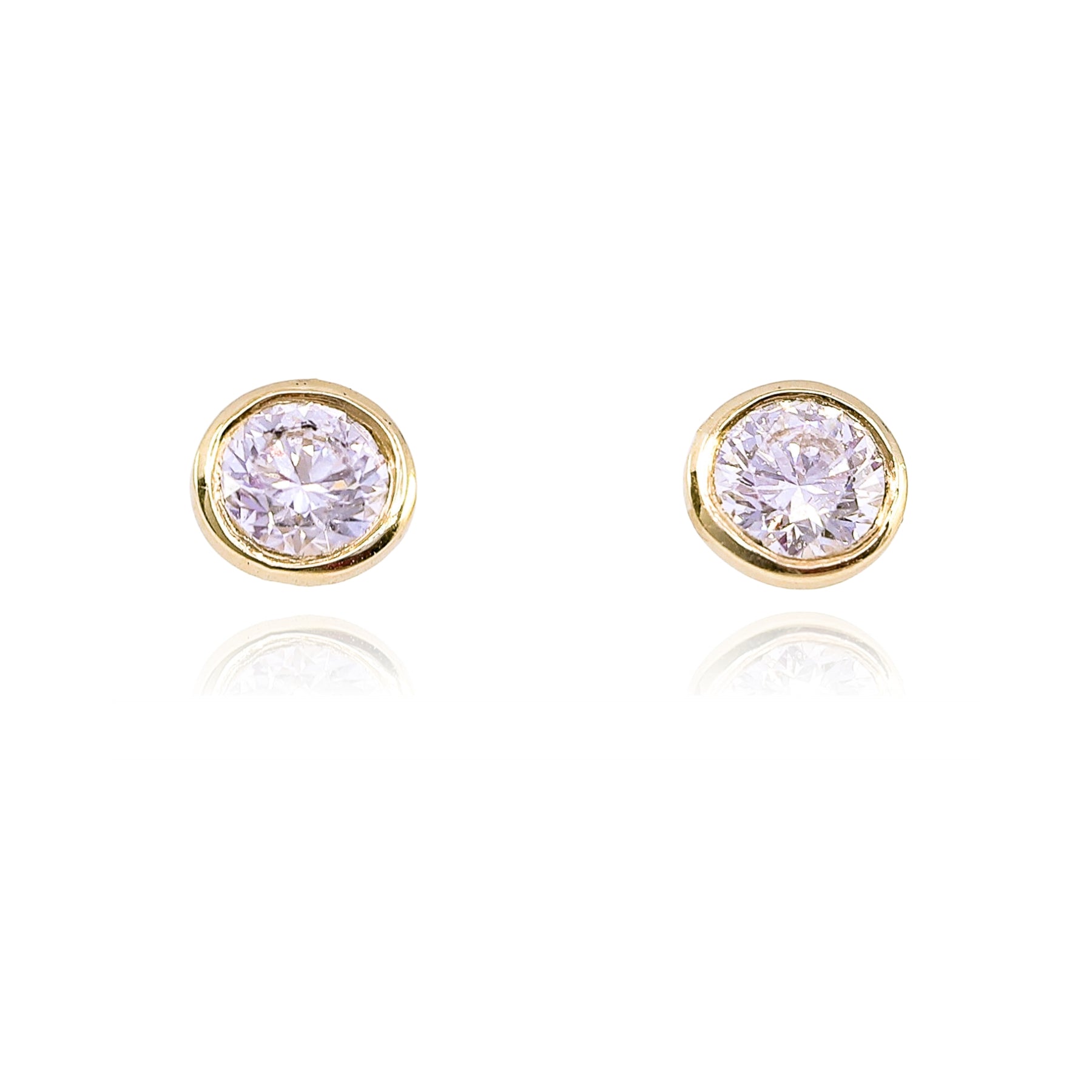 14K YELLOW GOLD BEZEL-SET DIAMOND STUD EARRINGS - 1.00CTW