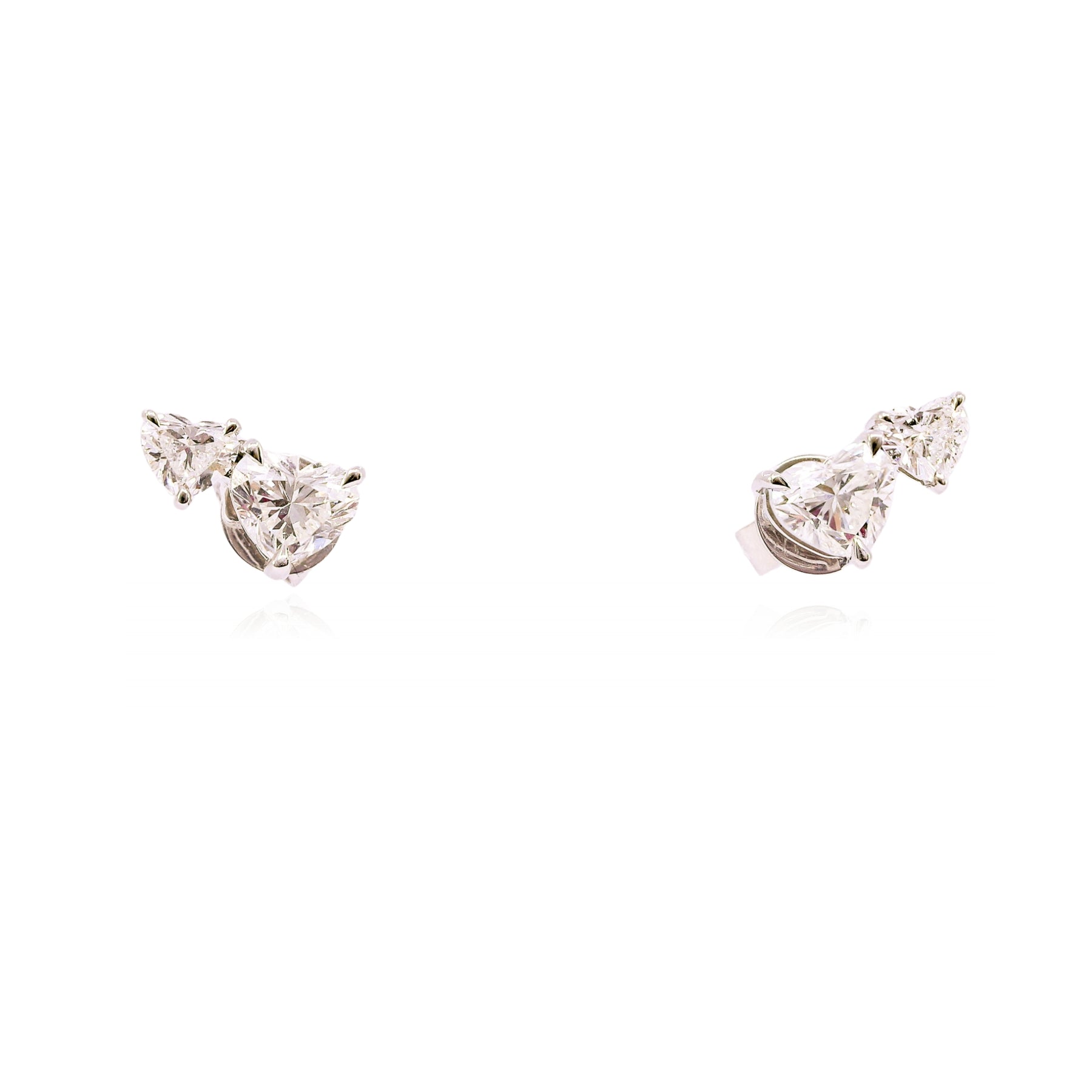 18K WHITE GOLD DOUBLE DIAMOND HEART-SHAPE STUD EARRINGS - 1.44CTW