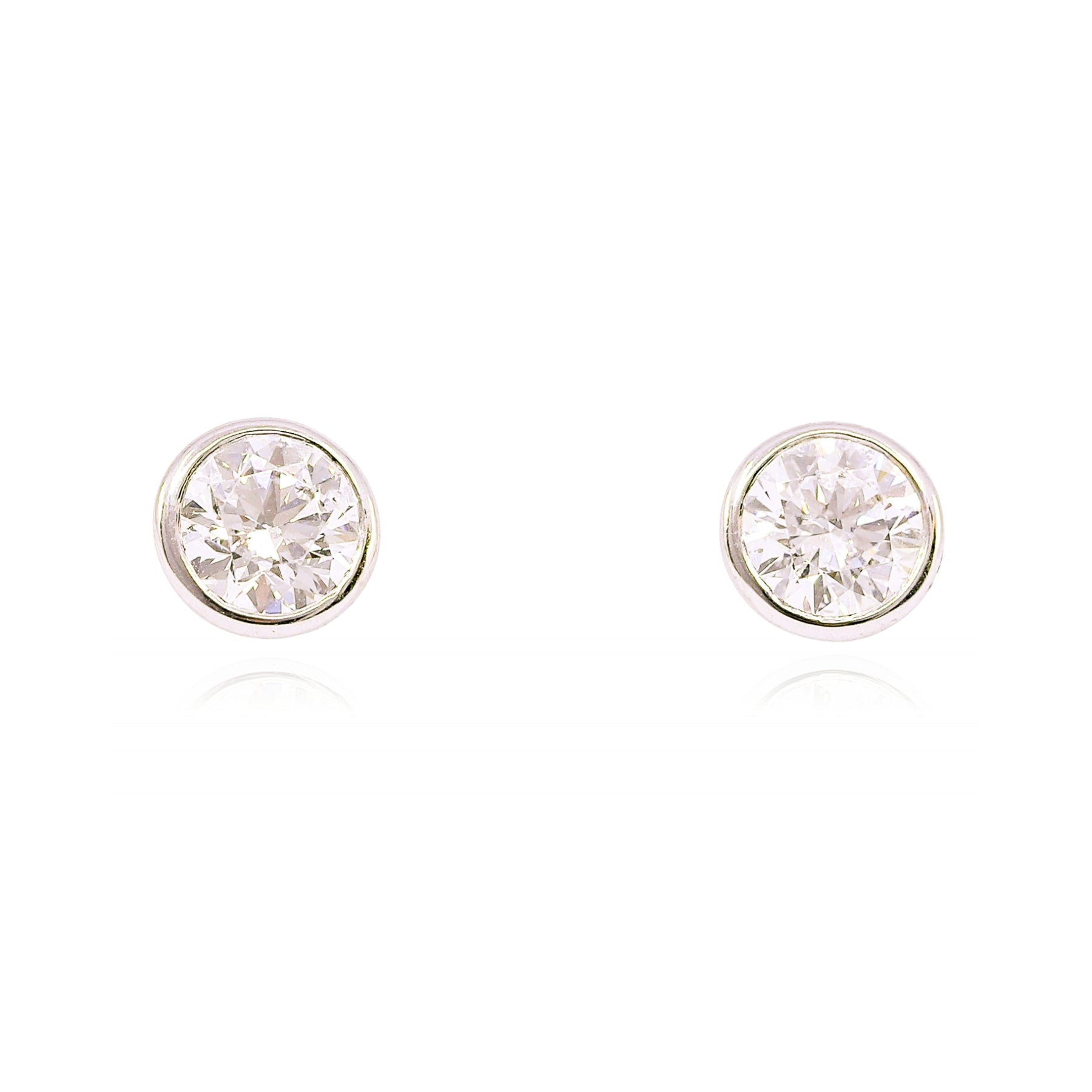 14K WHITE GOLD BEZEL-SET DIAMOND STUD EARRINGS - 1.01CTW