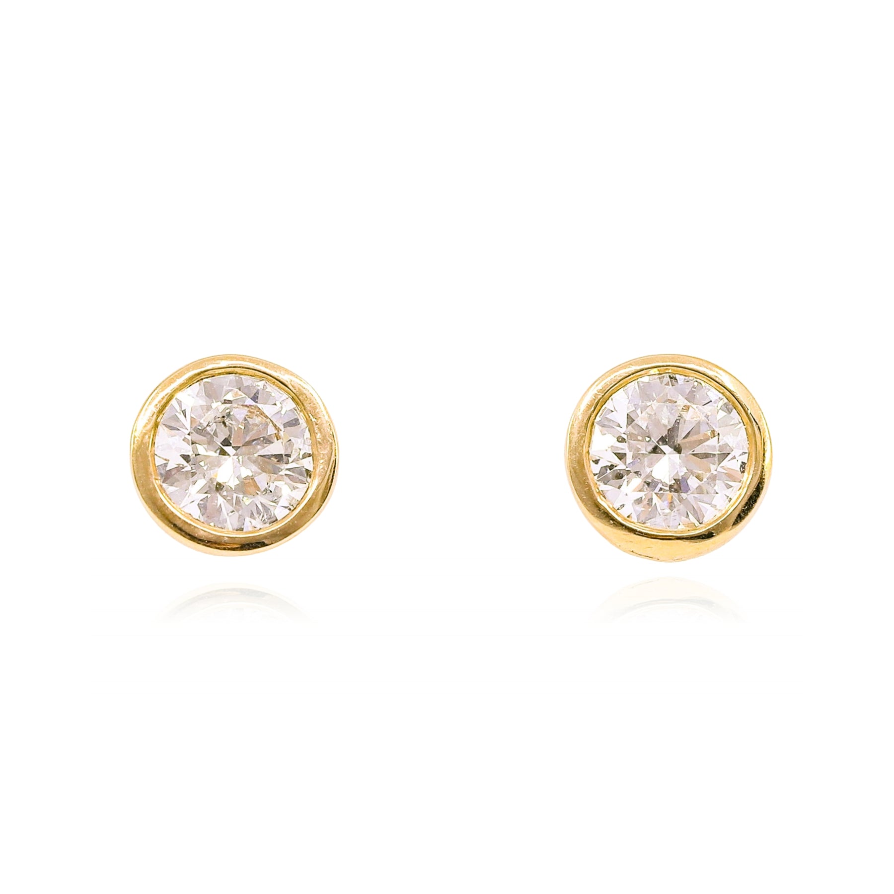 14K YELLOW GOLD BEZEL-SET DIAMOND STUD EARRINGS - 1.43CTW