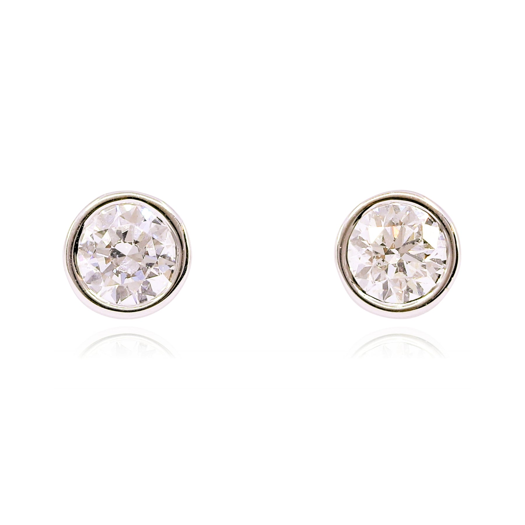14K WHITE GOLD BEZEL-SET DIAMOND STUD EARRINGS - 1.60CTW