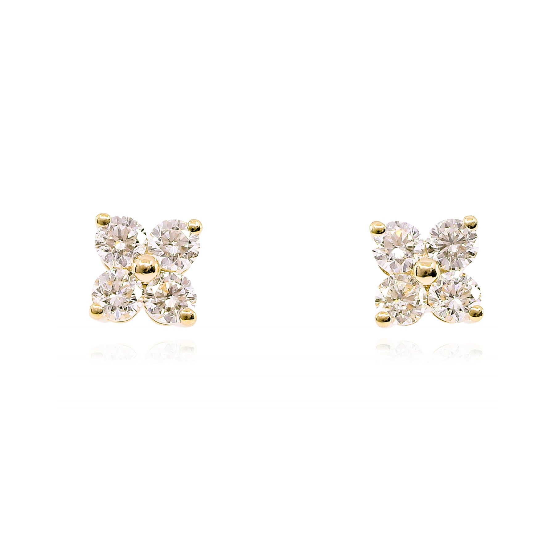 14K YELLOW GOLD DIAMOND CLUSTER STUD EARRINGS - 0.75CTW