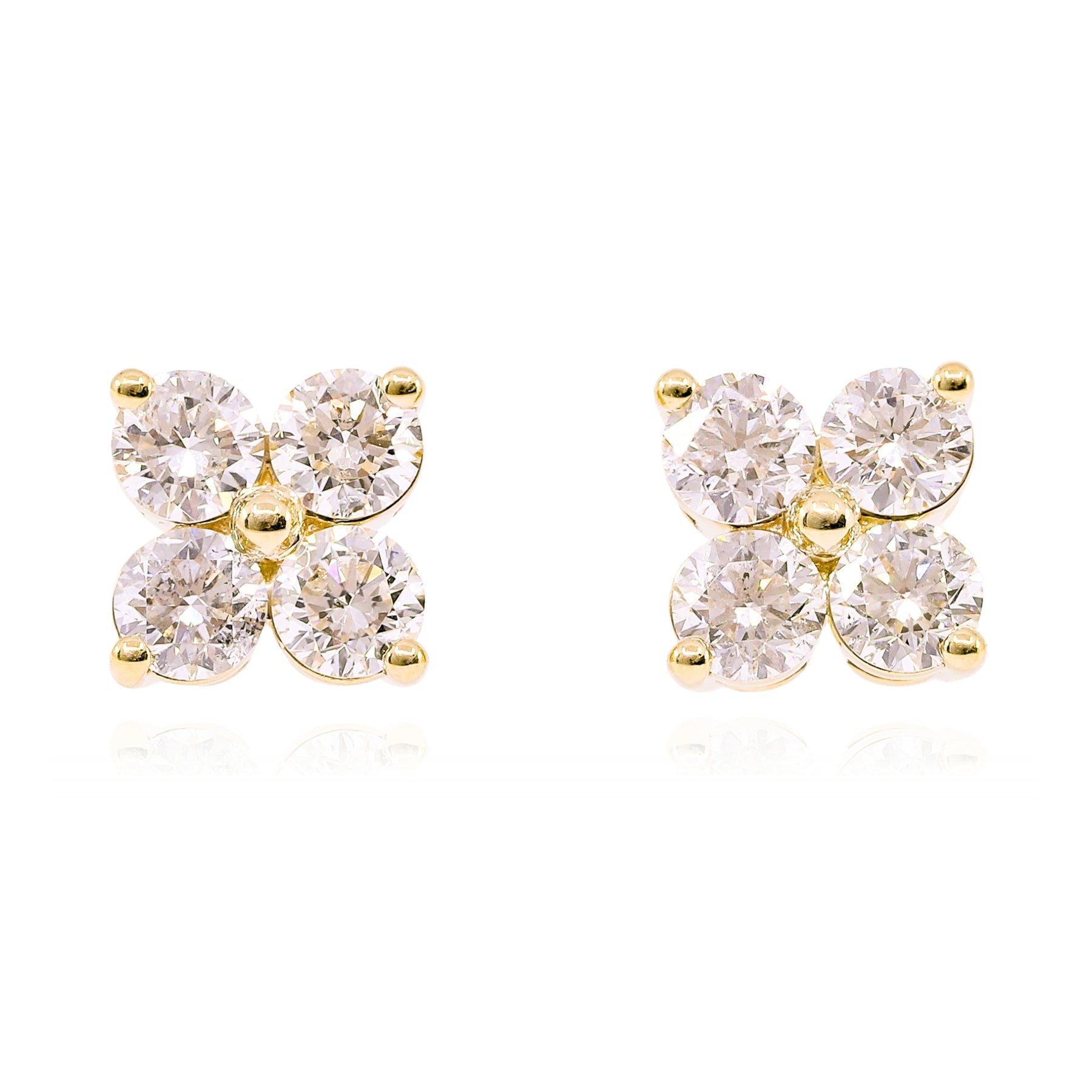 14K YELLOW GOLD DIAMOND CLUSTER STUD EARRINGS - 2.48CTW