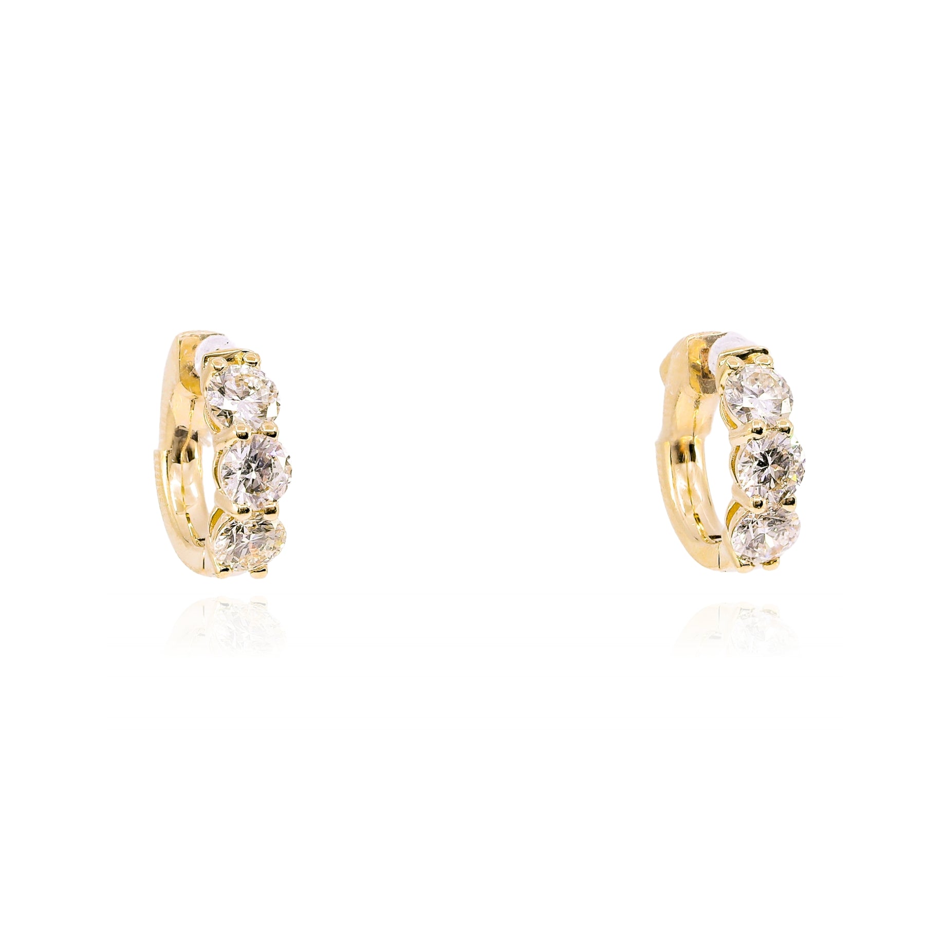 14K YELLOW GOLD DIAMOND HUGGIE HOOP EARRINGS - 1.51CTW