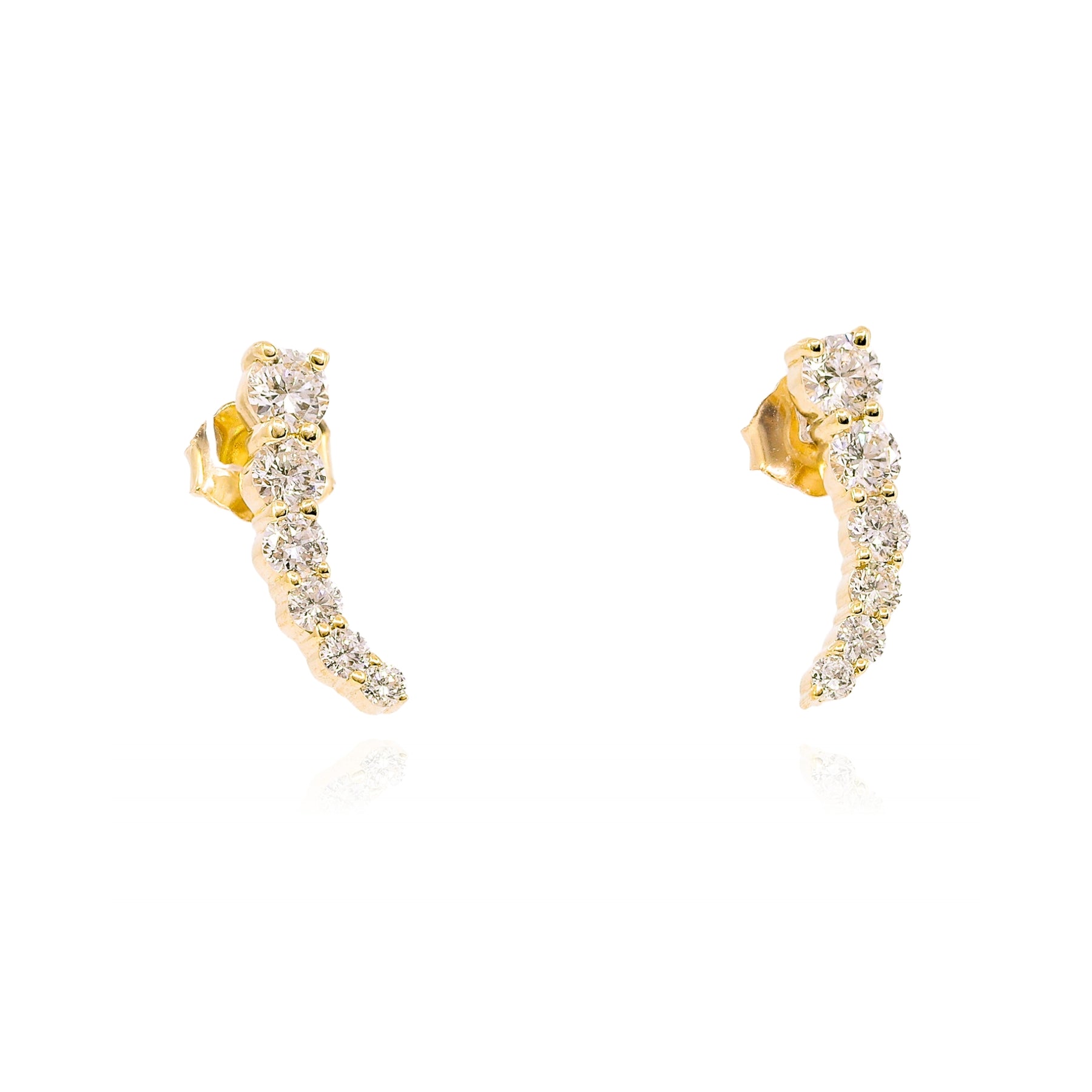 14K YELLOW GOLD DIAMOND EAR CLIMBER EARRINGS - 0.89CTW