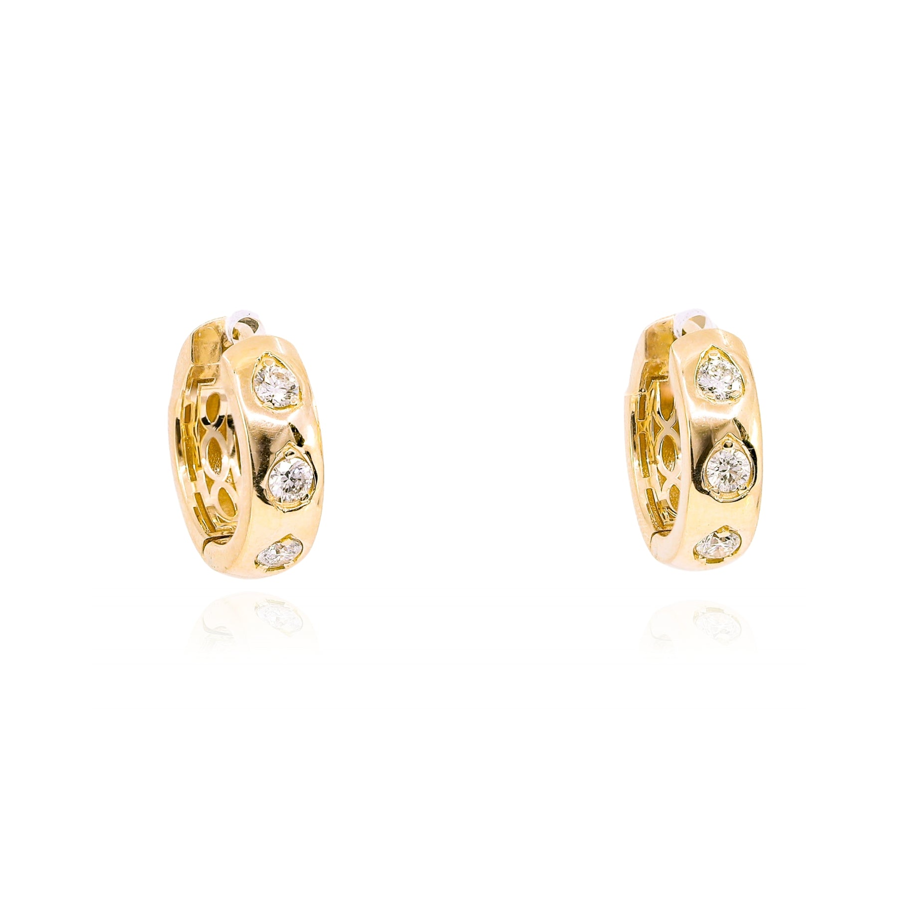 14K YELLOW GOLD FLUSH-SET DIAMOND HUGGIE HOOP EARRINGS - 0.65CTW
