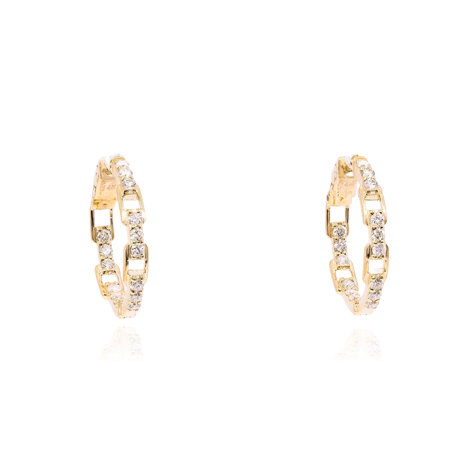 14K YELLOW GOLD CHAIN STYLE DIAMOND HOOP EARRINGS - 0.65CTW