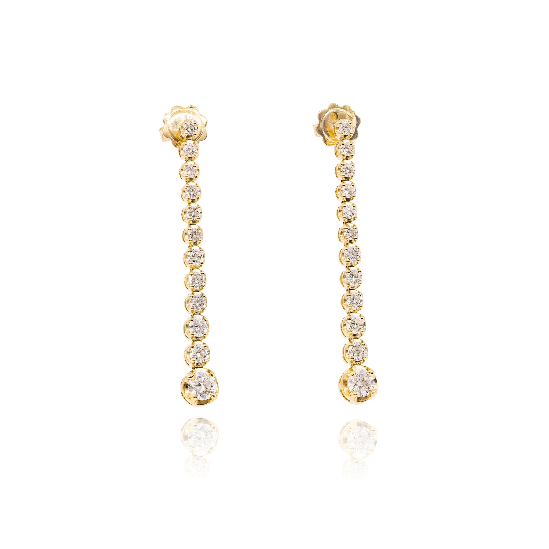14K YELLOW GOLD GRADUATED DIAMOND DROP EARRINGS - 1.53CTW