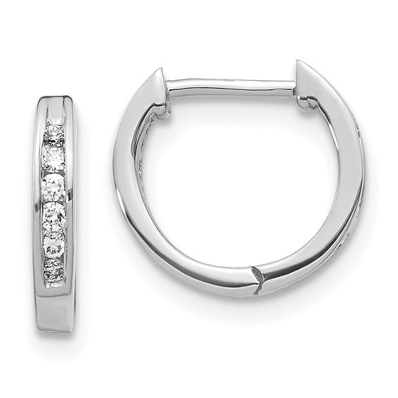 14K WHITE GOLD DIAMOND HOOP EARRINGS - 0.13CTW