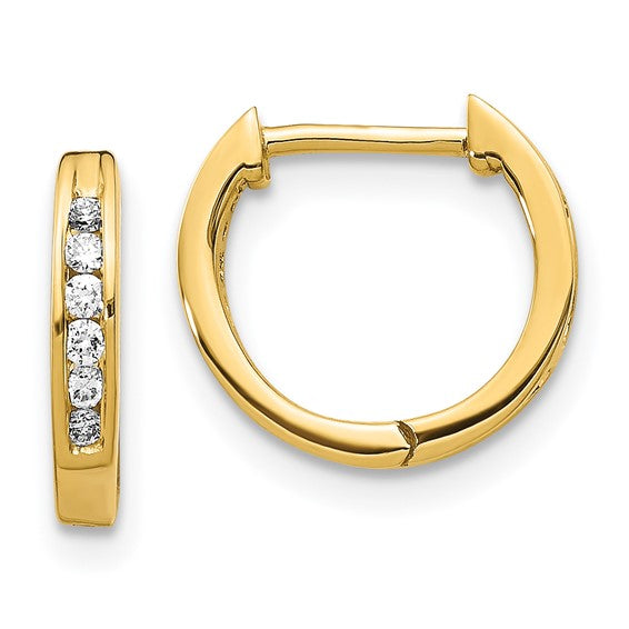 14K YELLOW GOLD DIAMOND HOOP EARRINGS - 0.13CTW