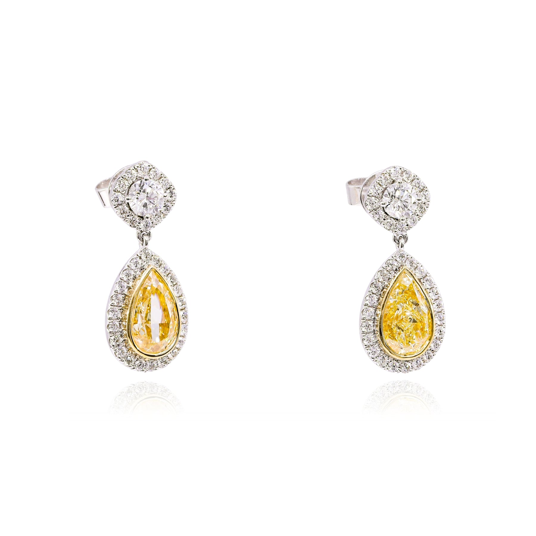 PLATINUM 18K YELLOW GOLD FANCY YELLOW TEARDROP DIAMOND EARRINGS - 5.34CTW  229-06463