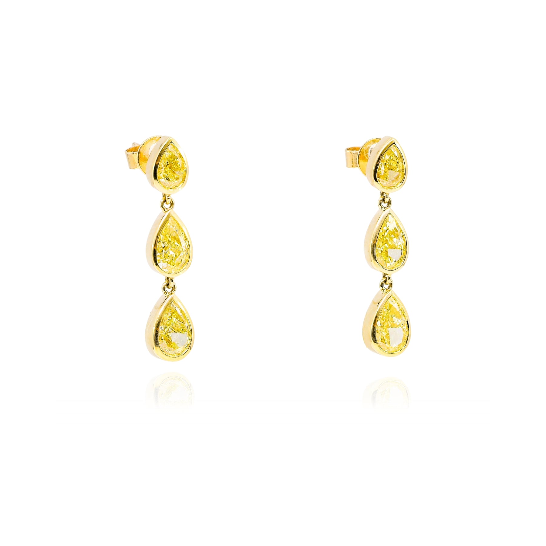 18K YELLOW GOLD YELLOW DIAMOND TEARDROP DANGLE EARRINGS - 4.41CTW