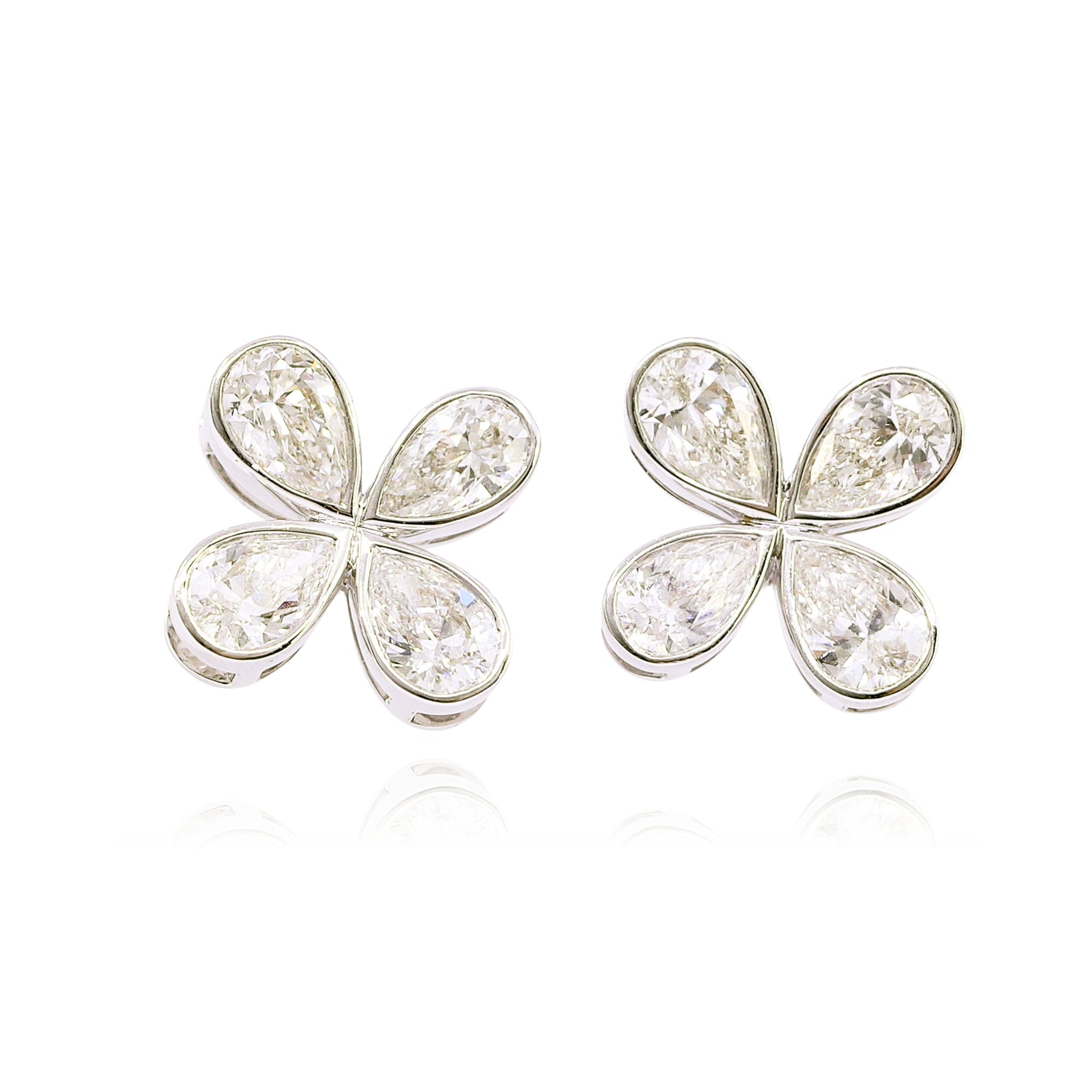 18K WHITE GOLD DIAMOND TEARDROP CLOVER STUD EARRINGS - 2.51CTW