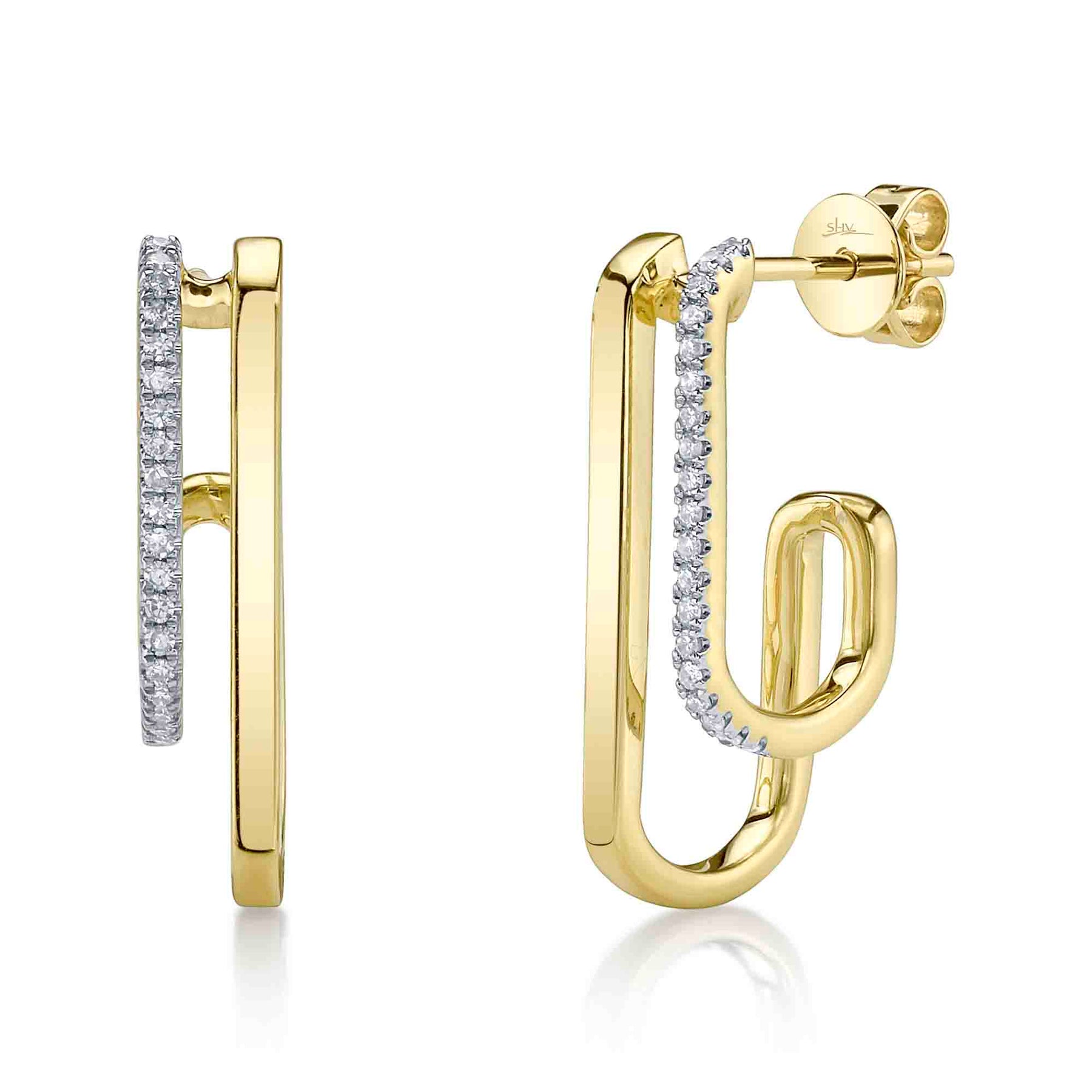 SHY CREATION 14K YELLOW GOLD DOUBLE J-HOOP DIAMOND EARRINGS - 0.10CTW  229-06760