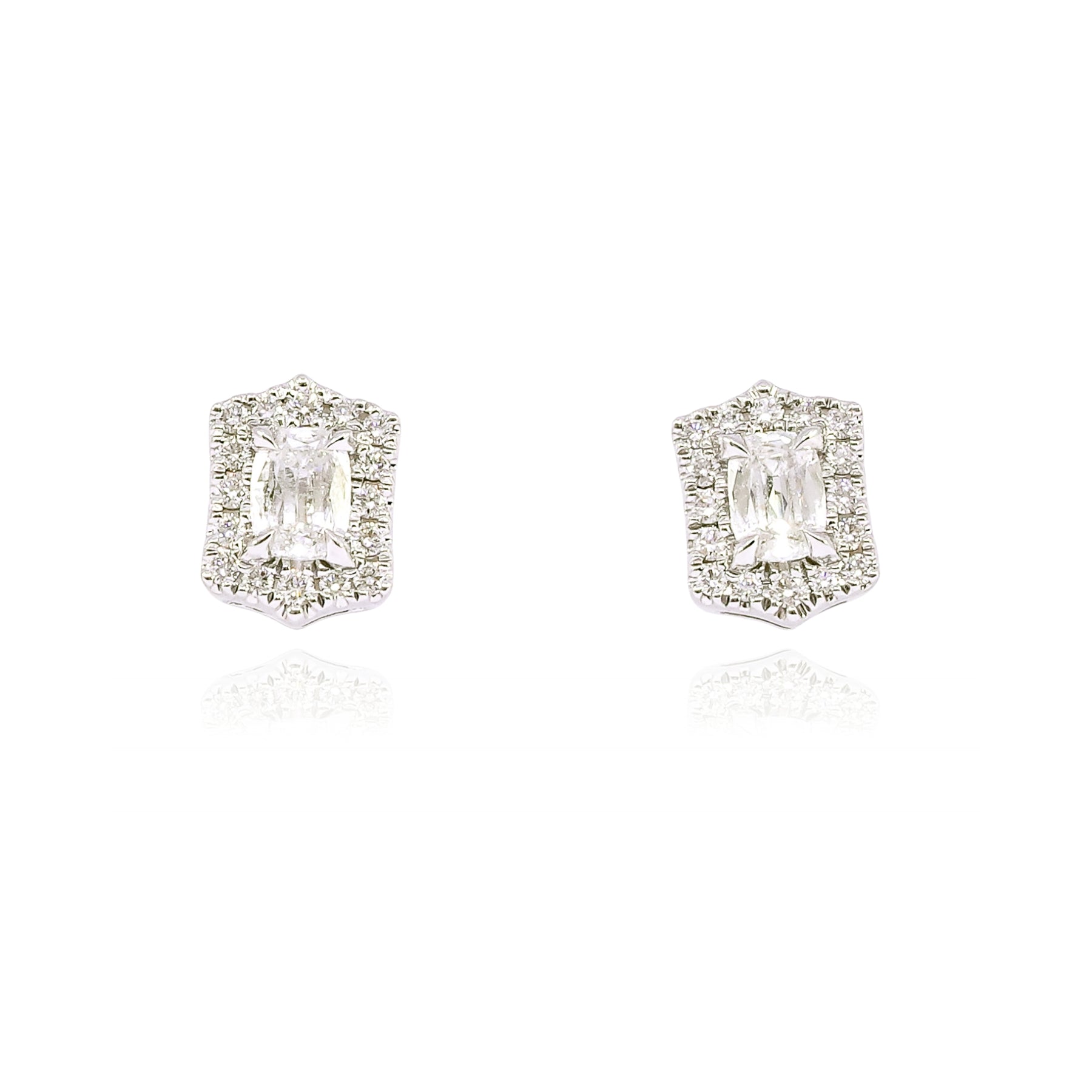 18K WHITE GOLD CUSHION DIAMOND HALO STUD EARRINGS 0.48CTW