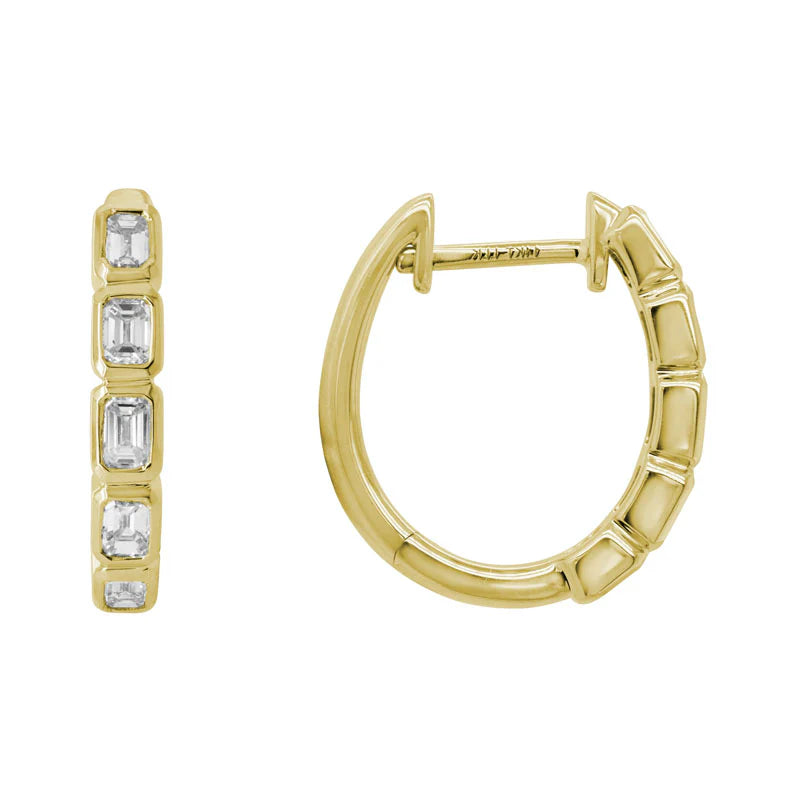 14K YELLOW GOLD EMERALD CUT DIAMOND HOOP EARRINGS - 0.61CTW