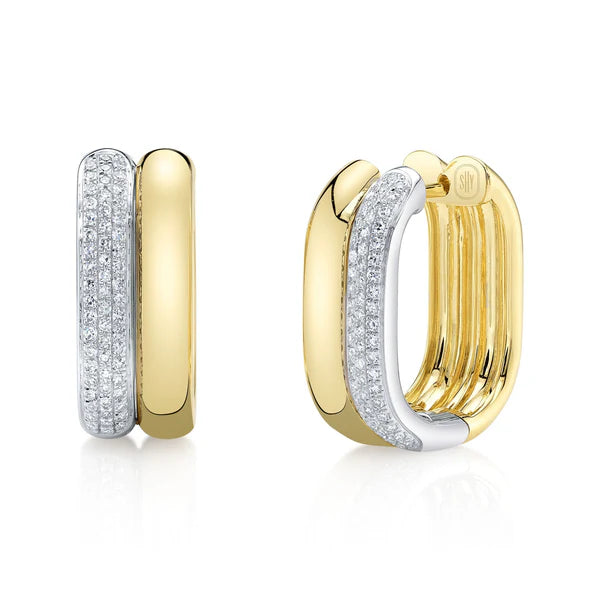 SHY CREATION 14K YELLOW AND WHITE GOLD DOUBLE OVAL HOOP EARRINGS
