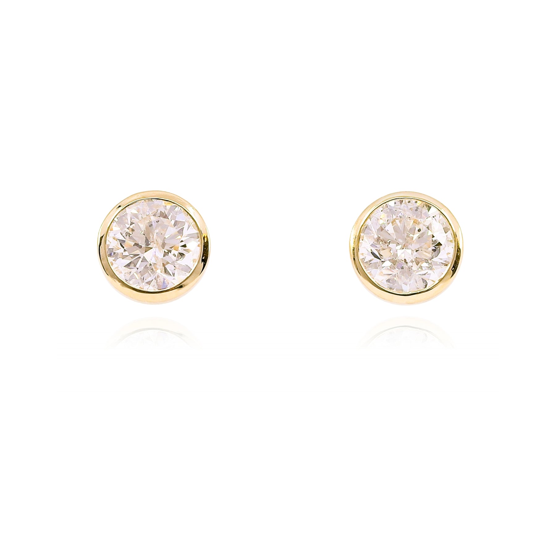 14K YELLOW GOLD MICRO-BEZEL DIAMOND STUD EARRINGS - 1.82CTW