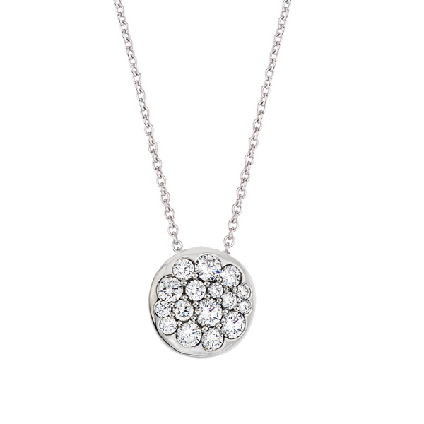 18K WHITE GOLD DIAMOND TANGO DISC PENDANT NECKLACE 0.76CTW
