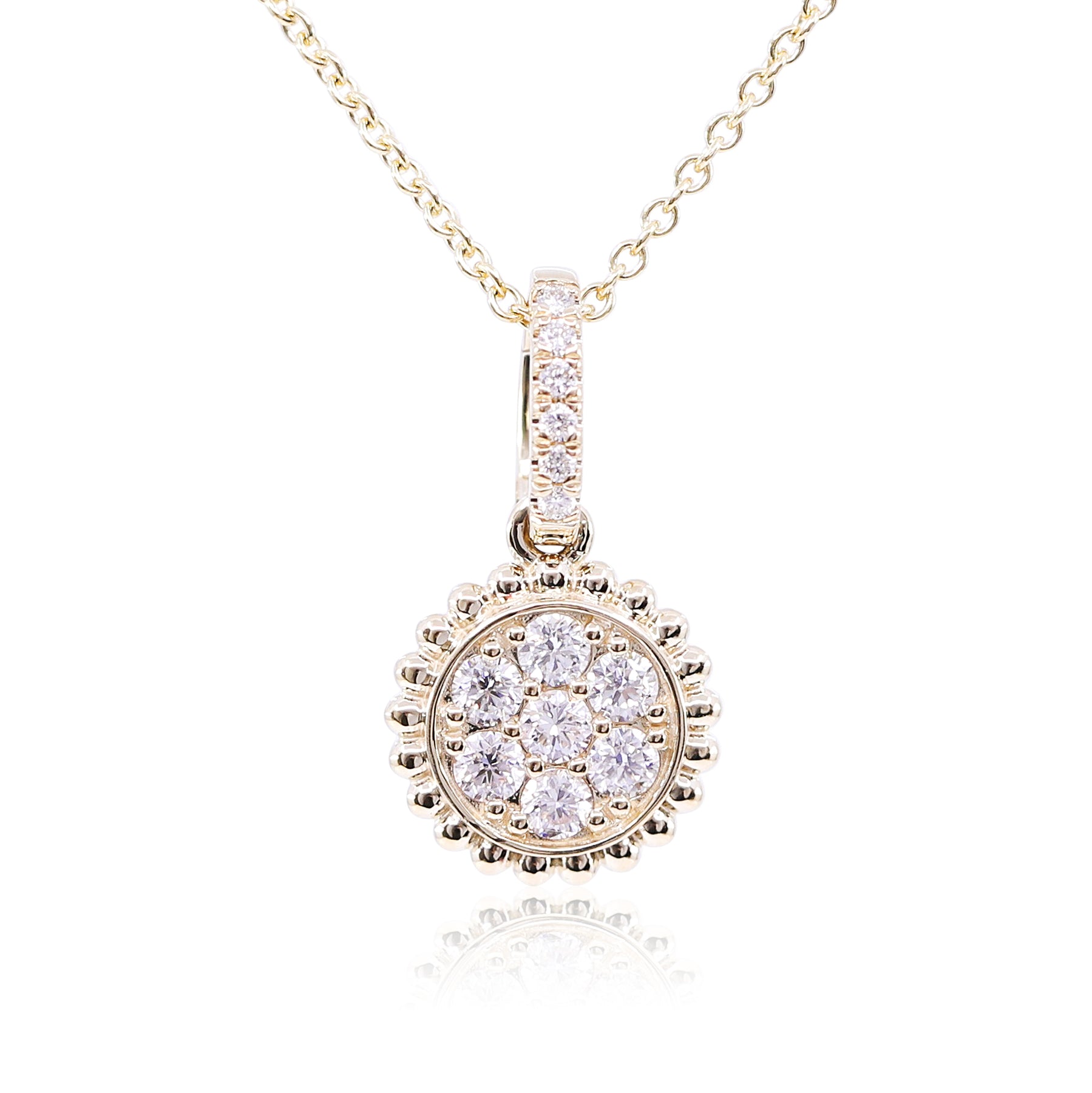 14K YELLOW GOLD DIAMOND BEADED CLUSTER PENDANT NECKLACE - 0.36CTW