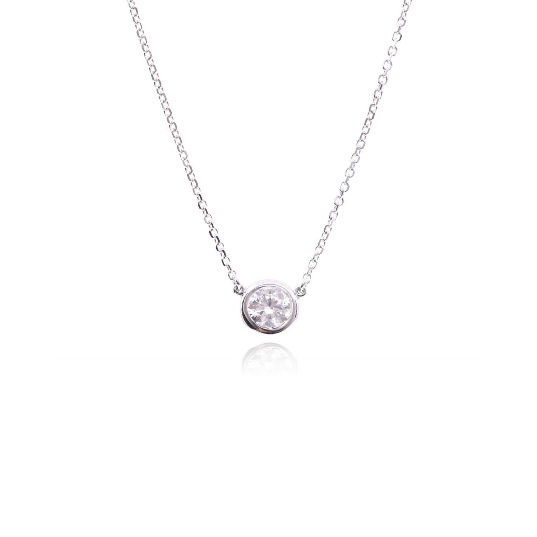 14K WHITE GOLD BEZEL SET DIAMOND NECKLACE - 0.40CTW