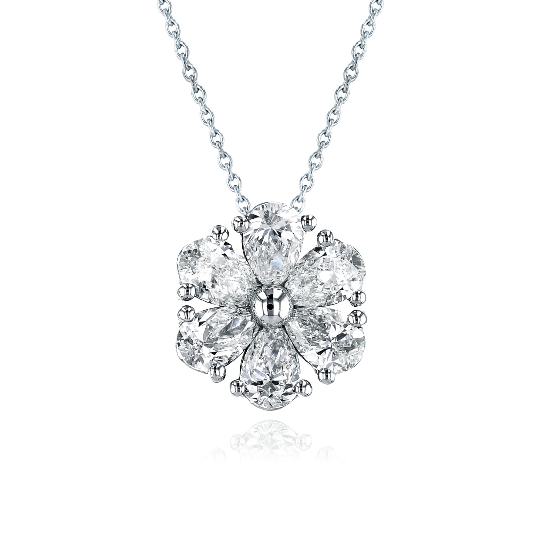 PLATINUM PEAR-SHAPE DIAMOND FLOWER PENDANT NECKLACE - 1.15CTW