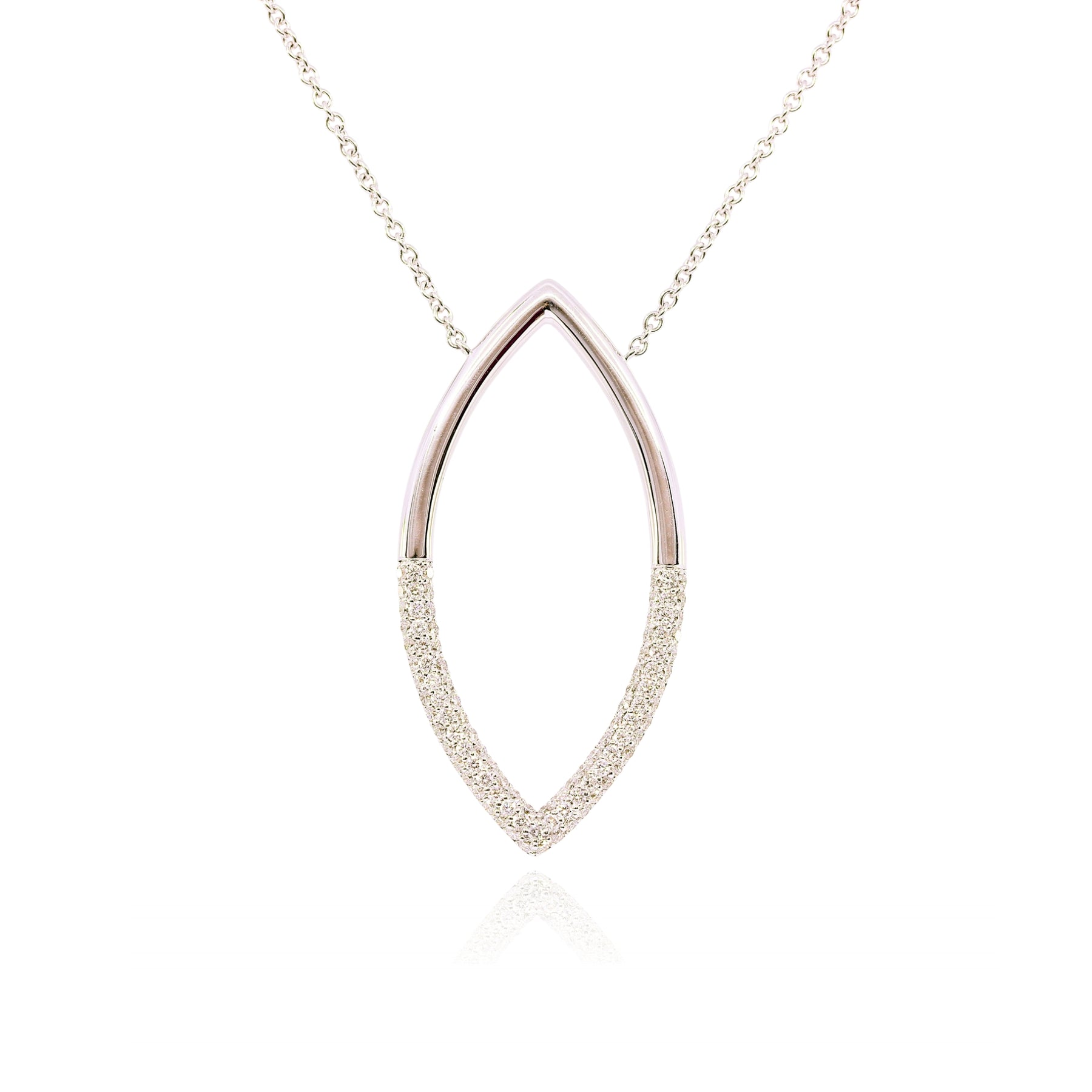 18K WHITE GOLD PAVE DIAMOND OPEN MARQUISE NECKLACE - 0.99CTW