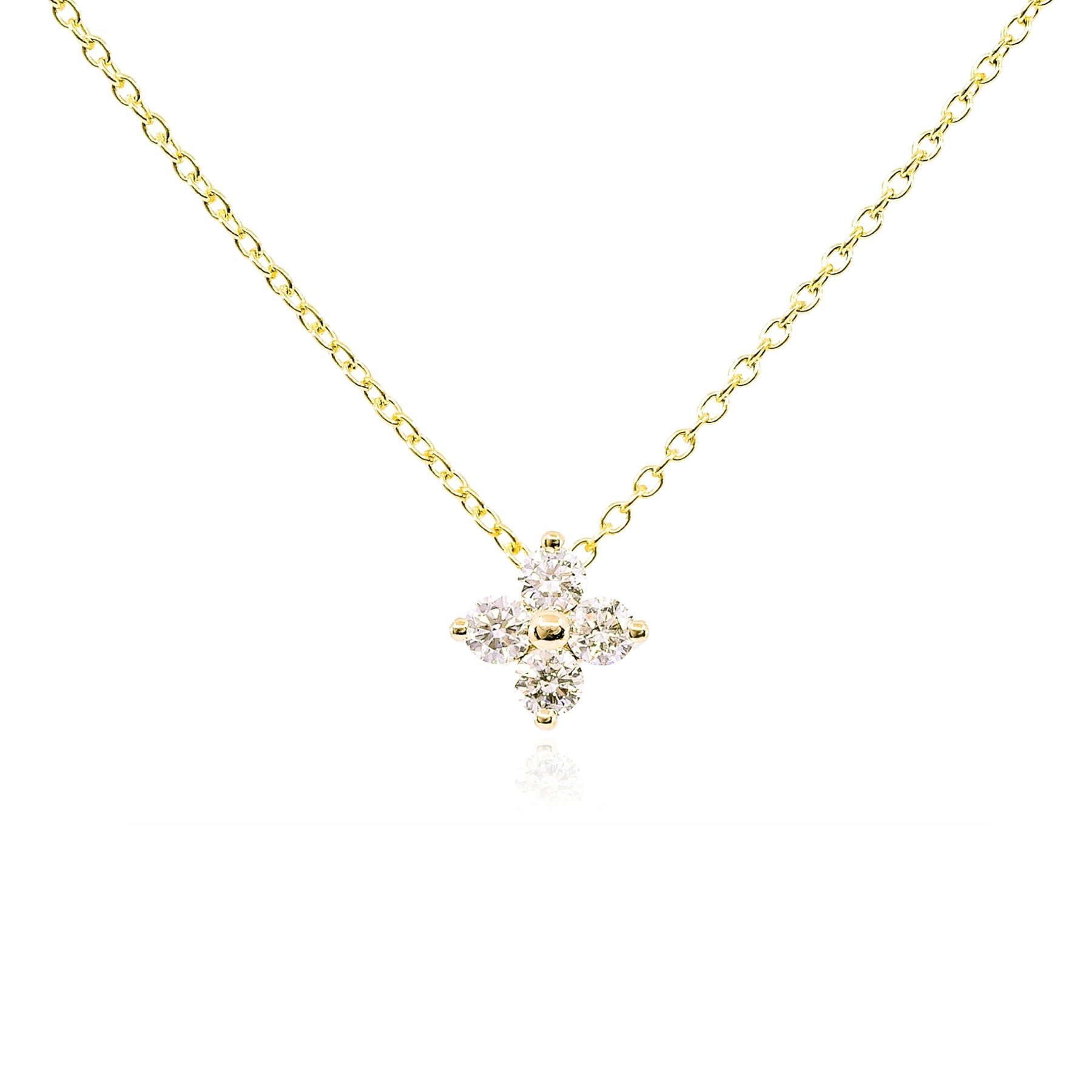 14K YELLOW GOLD DIAMOND CLUSTER PENDANT NECKLACE - 0.29CTW