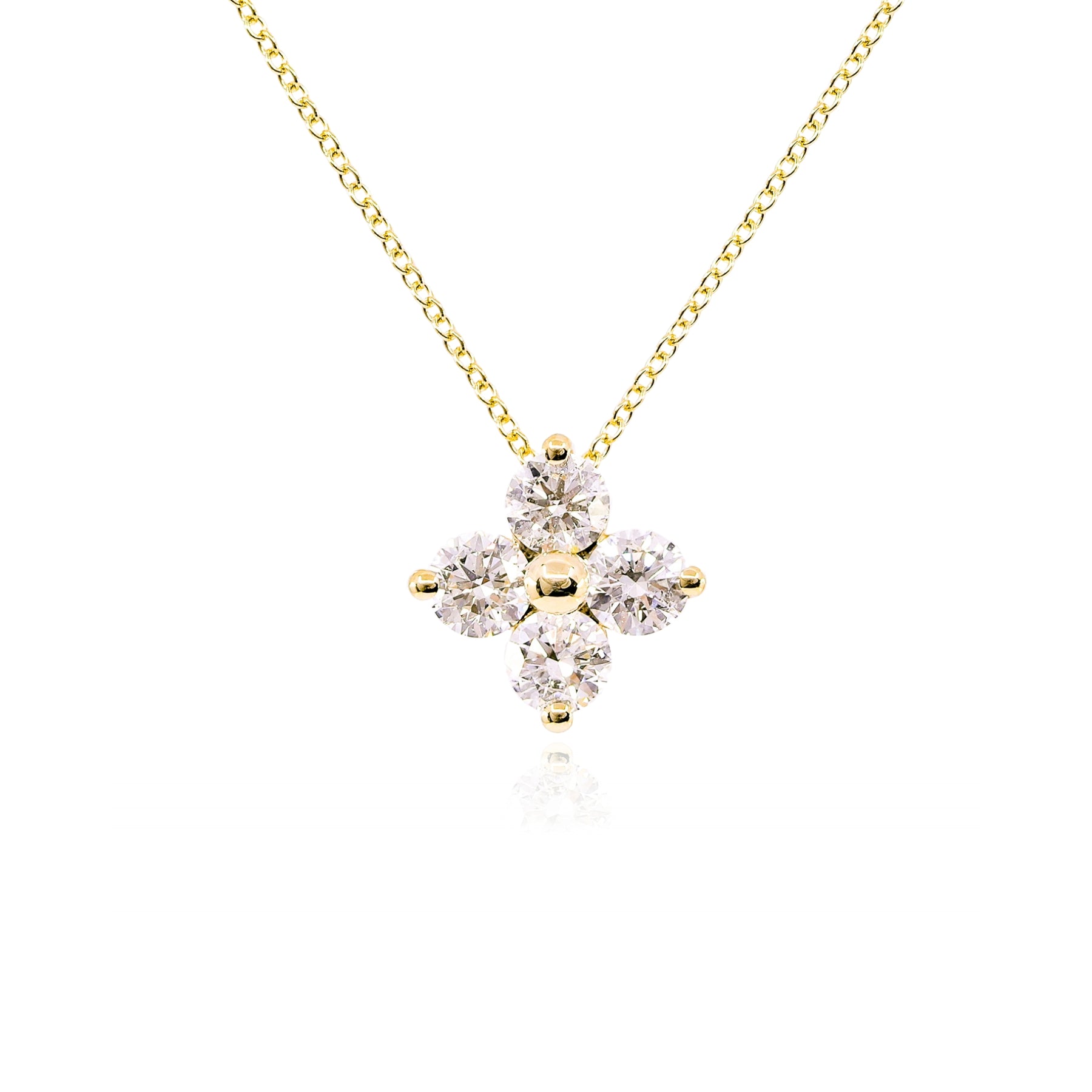 14K YELLOW GOLD DIAMOND CLUSTER PENDANT NECKLACE - 1.50CTW