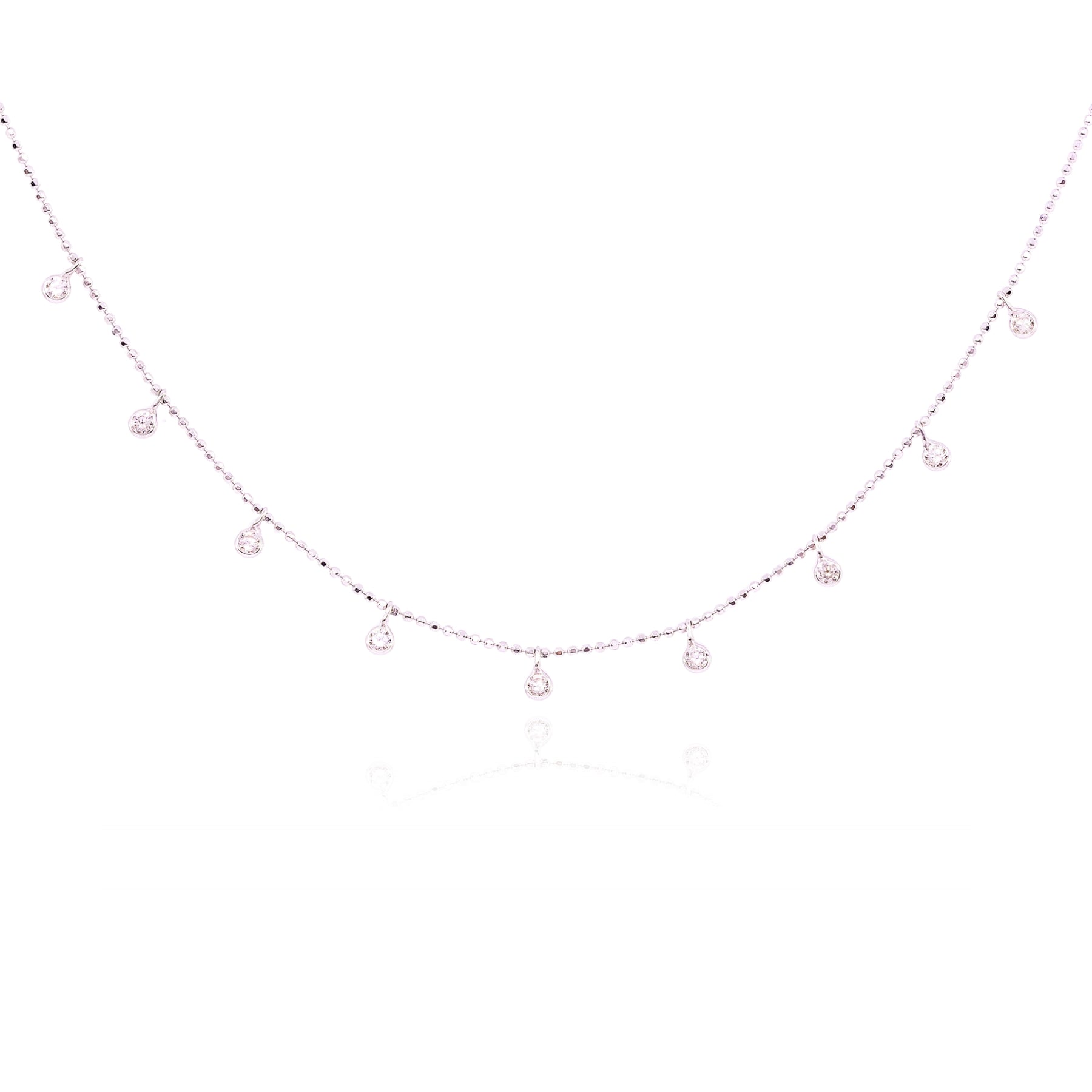 14K WHITE GOLD DIAMOND DANGLE BEADED CHAIN NECKLACE - 0.45CTW