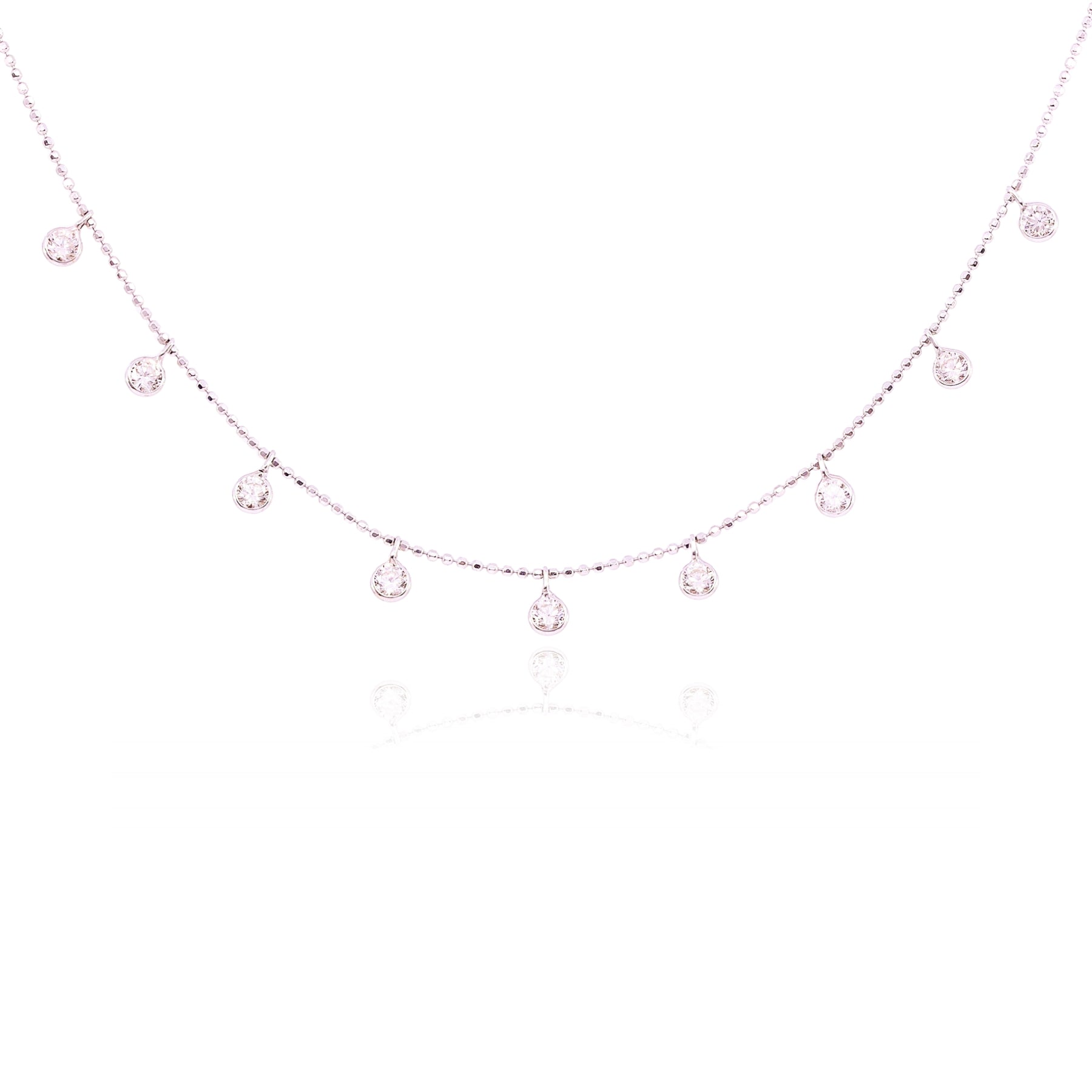 14K WHITE GOLD DIAMOND DANGLE BEADED CHAIN NECKLACE - 1.05CTW