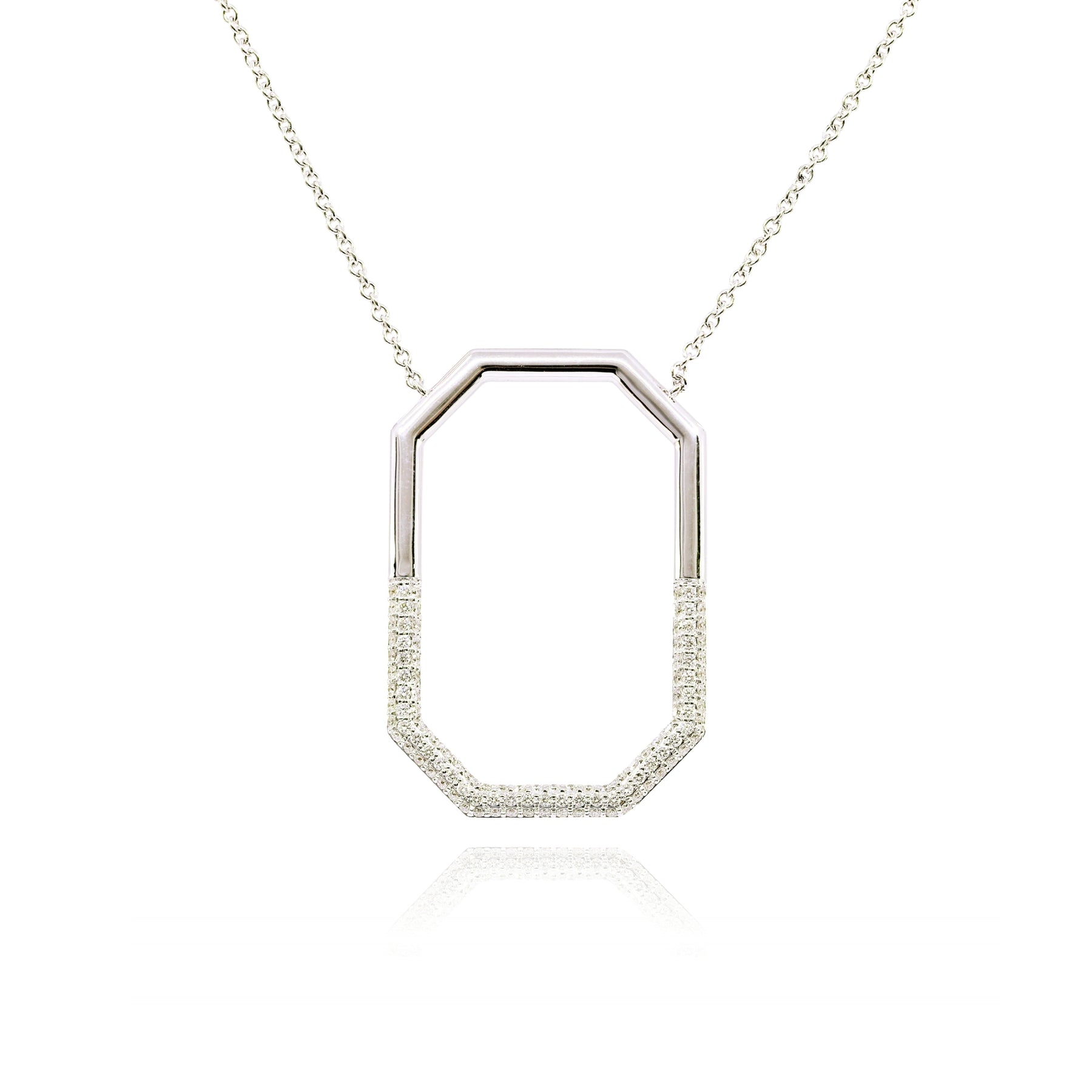 18K WHITE GOLD DIAMOND OPEN OCTAGONAL PENDANT NECKLACE - 0.71CTW