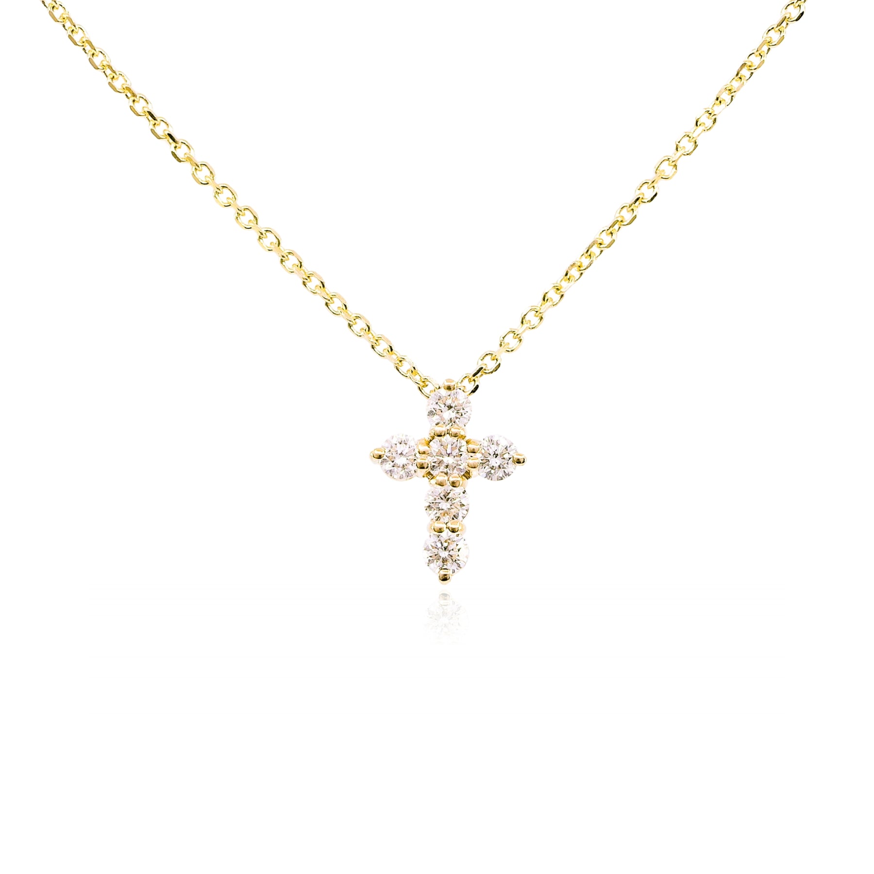 14K YELLOW GOLD DIAMOND CROSS PENDANT NECKLACE - 0.30CTW