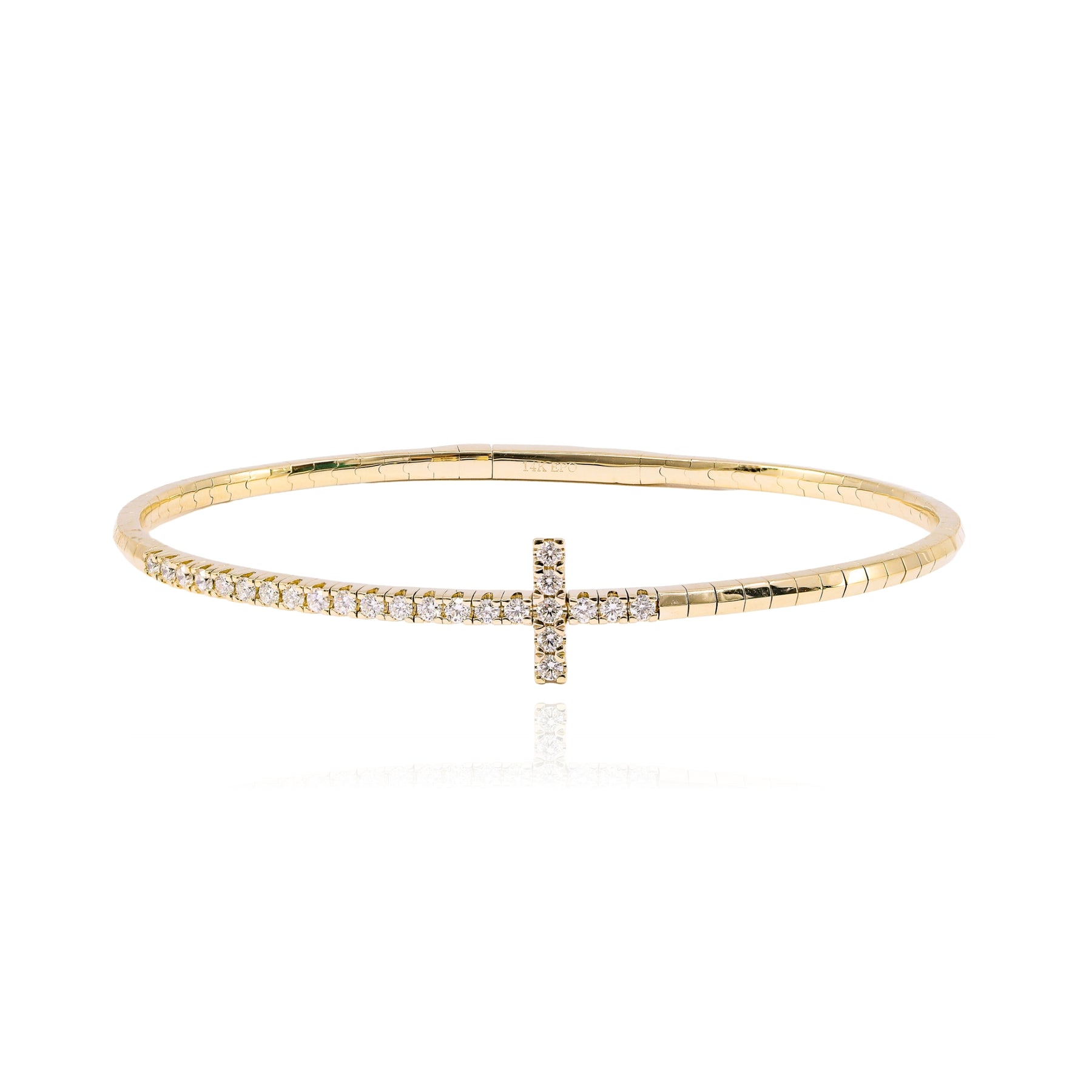14K YELLOW GOLD DIAMOND CROSS BANGLE BRACELET - 0.51CTW