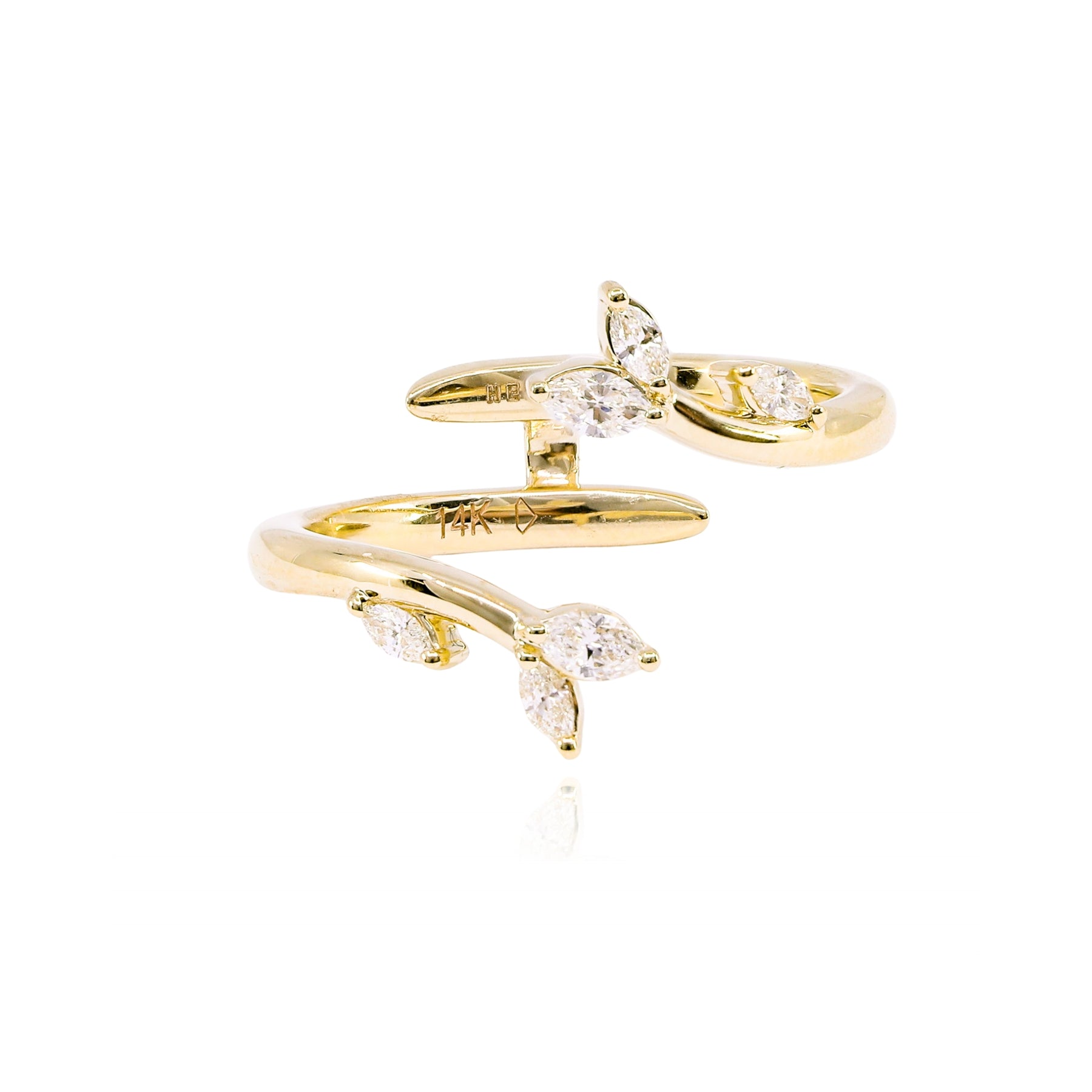 14K YELLOW GOLD MARQUISE DIAMOND LEAF BYPASS RING - 0.24CTW  234-02250