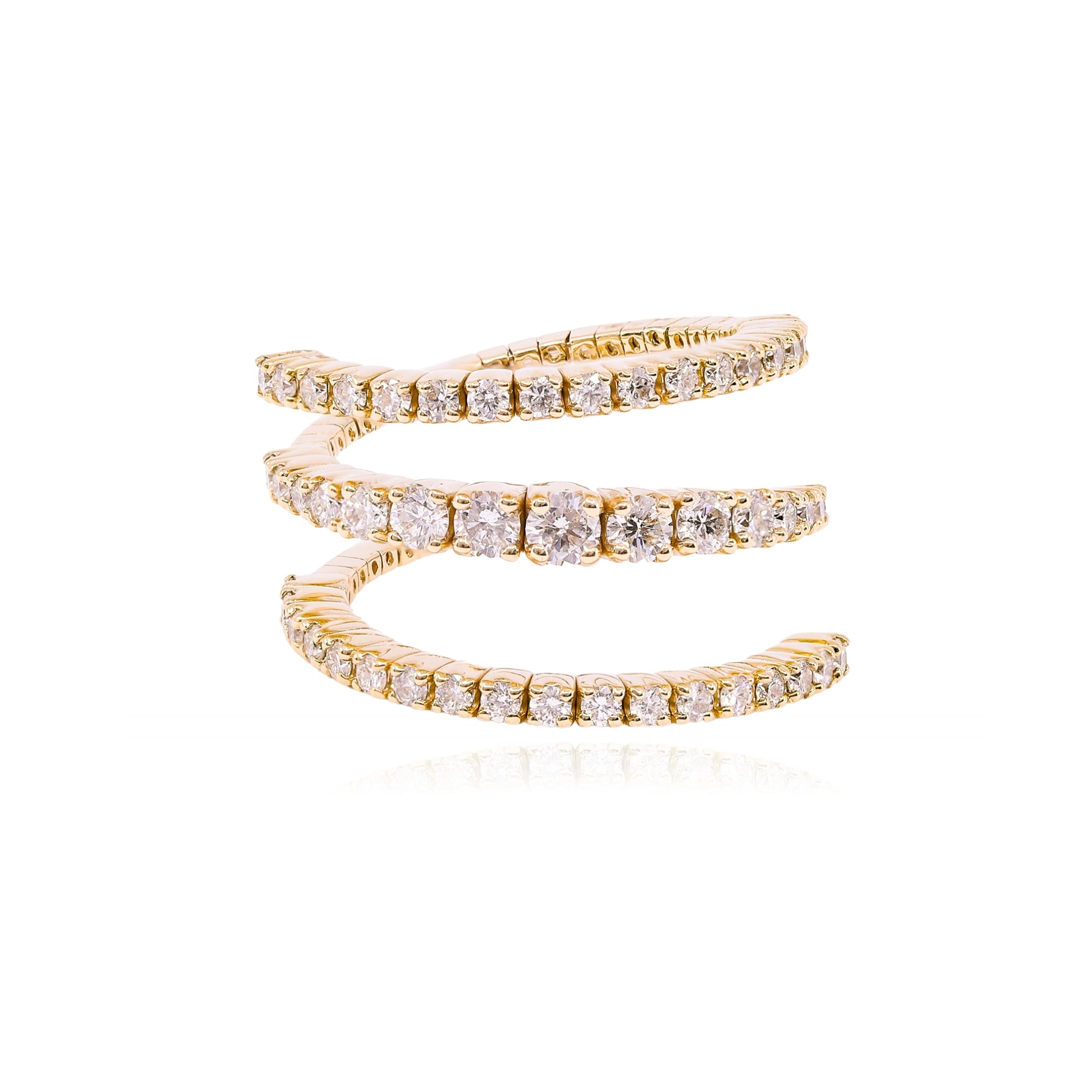 14K YELLOW GOLD DIAMOND FLEXIBLE PAVE COIL RING - 1.40CTW
