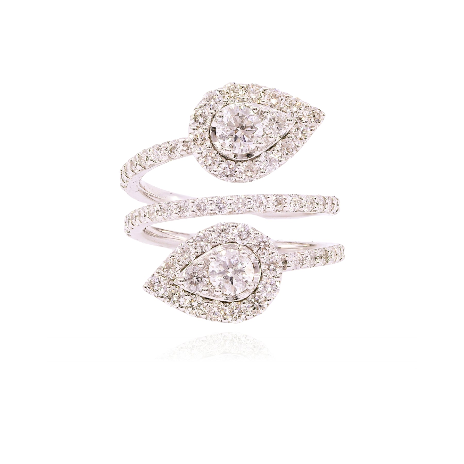 14K WHITE GOLD DIAMOND TEARDROP COIL RING - 2.60CTW