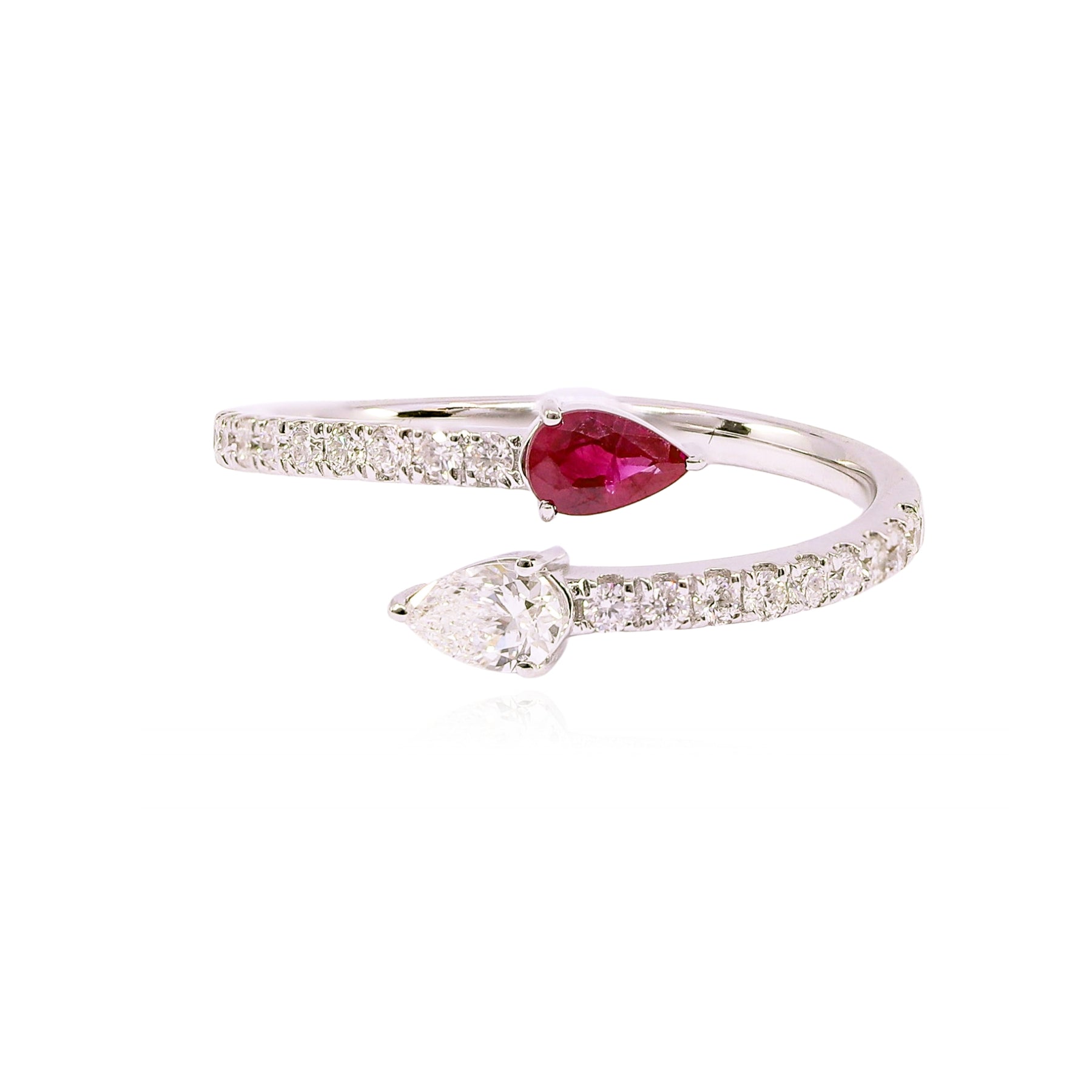 14K WHITE GOLD DIAMOND RUBY BYPASS RING